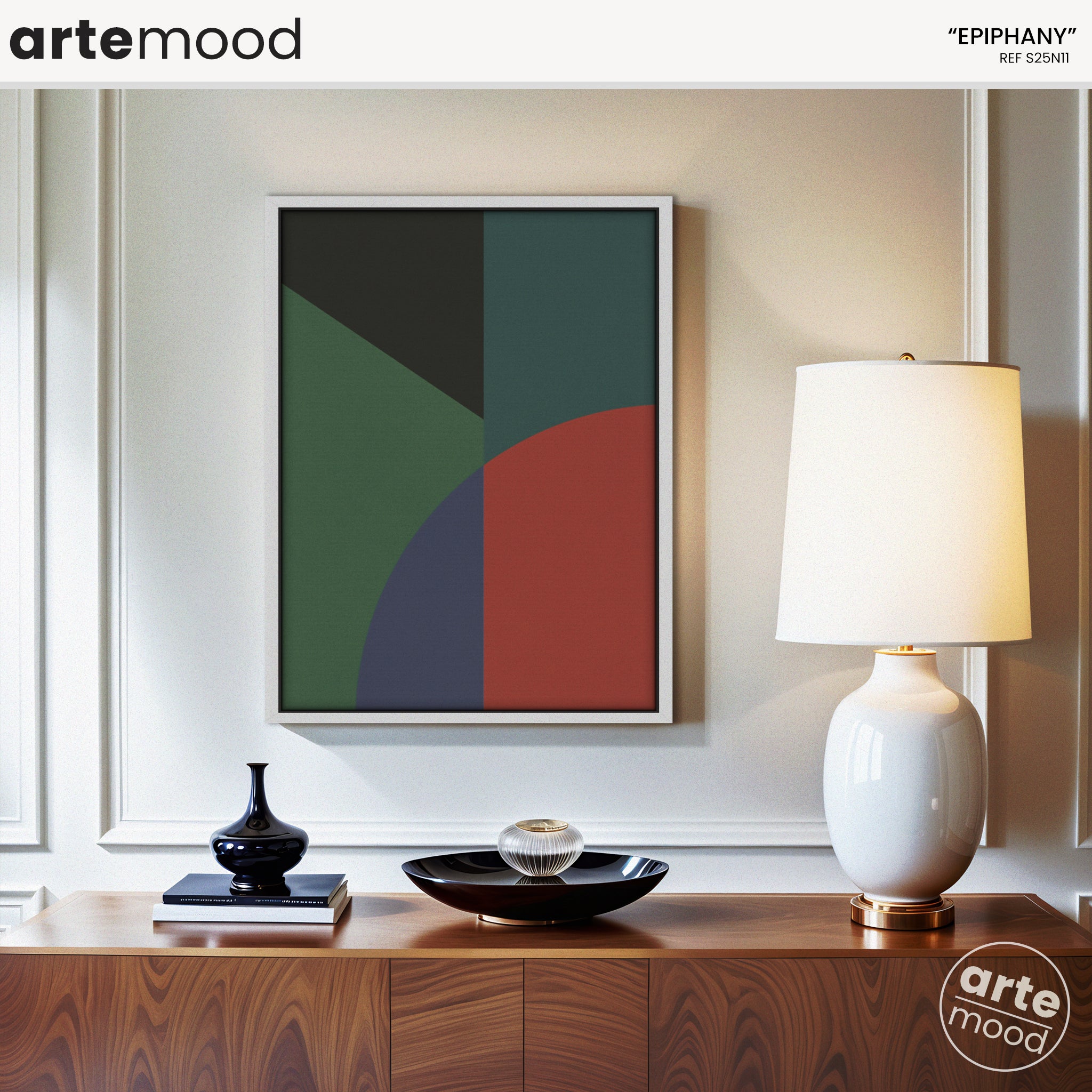 Abstract Artwork Print On Canvas - Minimalist Geometric Modern Art - Green Red Violet