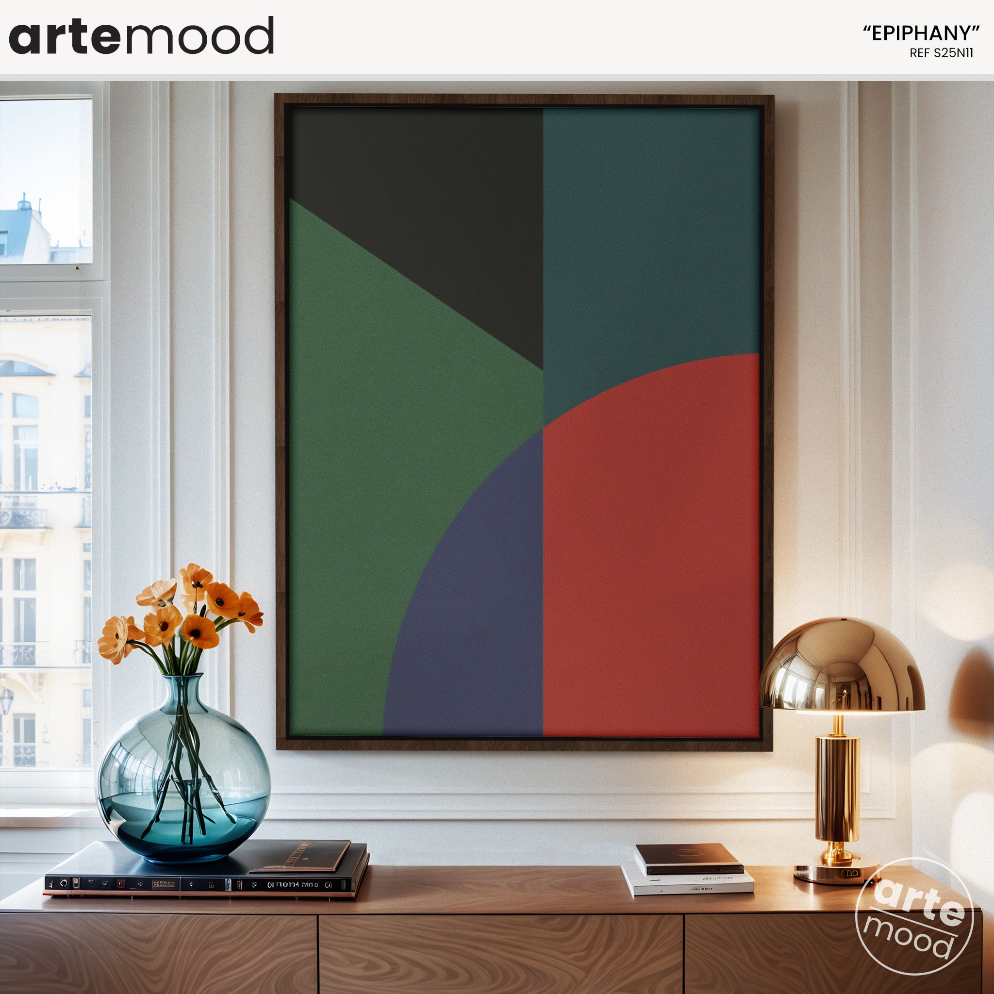 Abstract Artwork Print On Canvas - Minimalist Geometric Modern Art - Green Red Violet