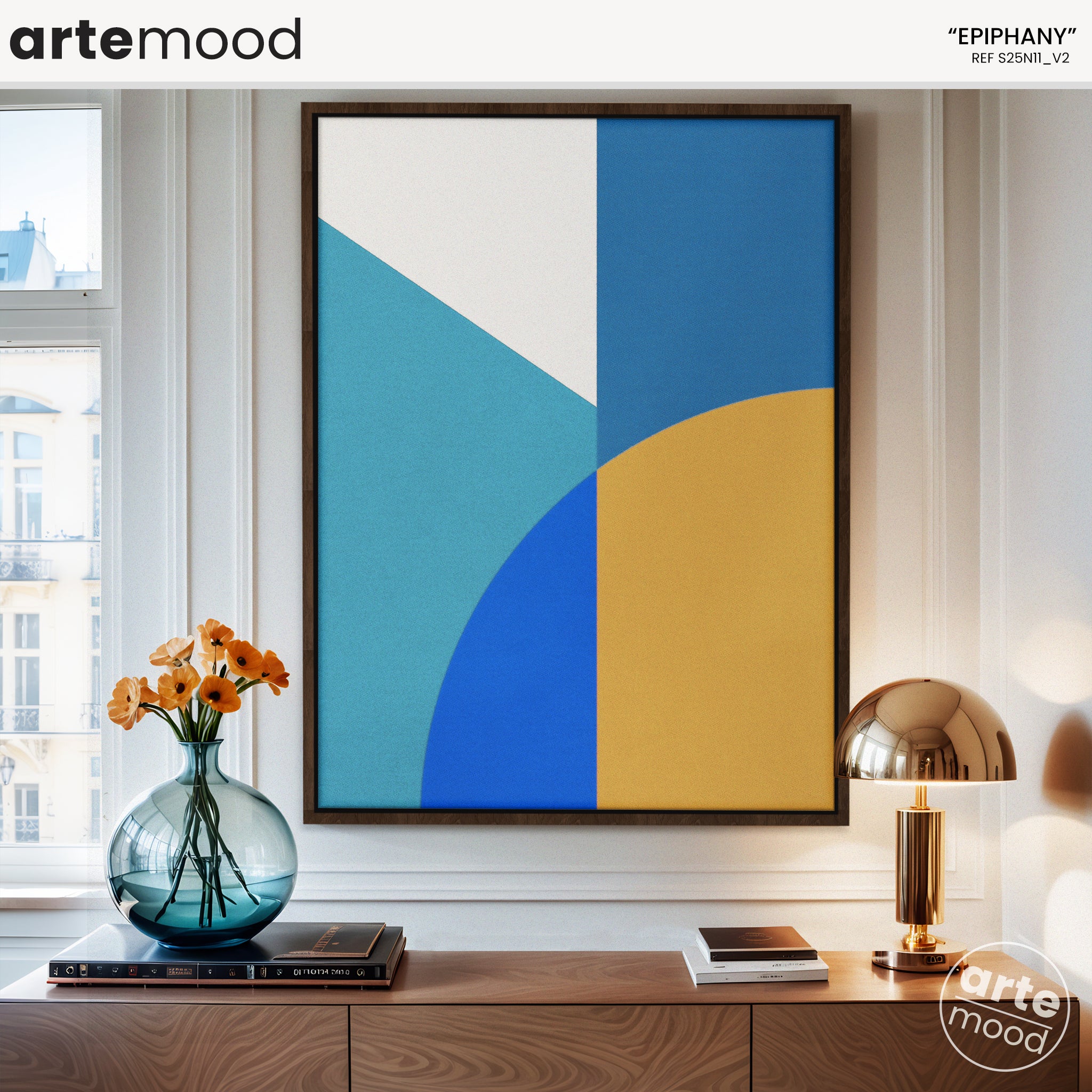 Abstract Artwork Print On Canvas - Minimalist Geometric Modern Art - Yellow, Blue, White Composition