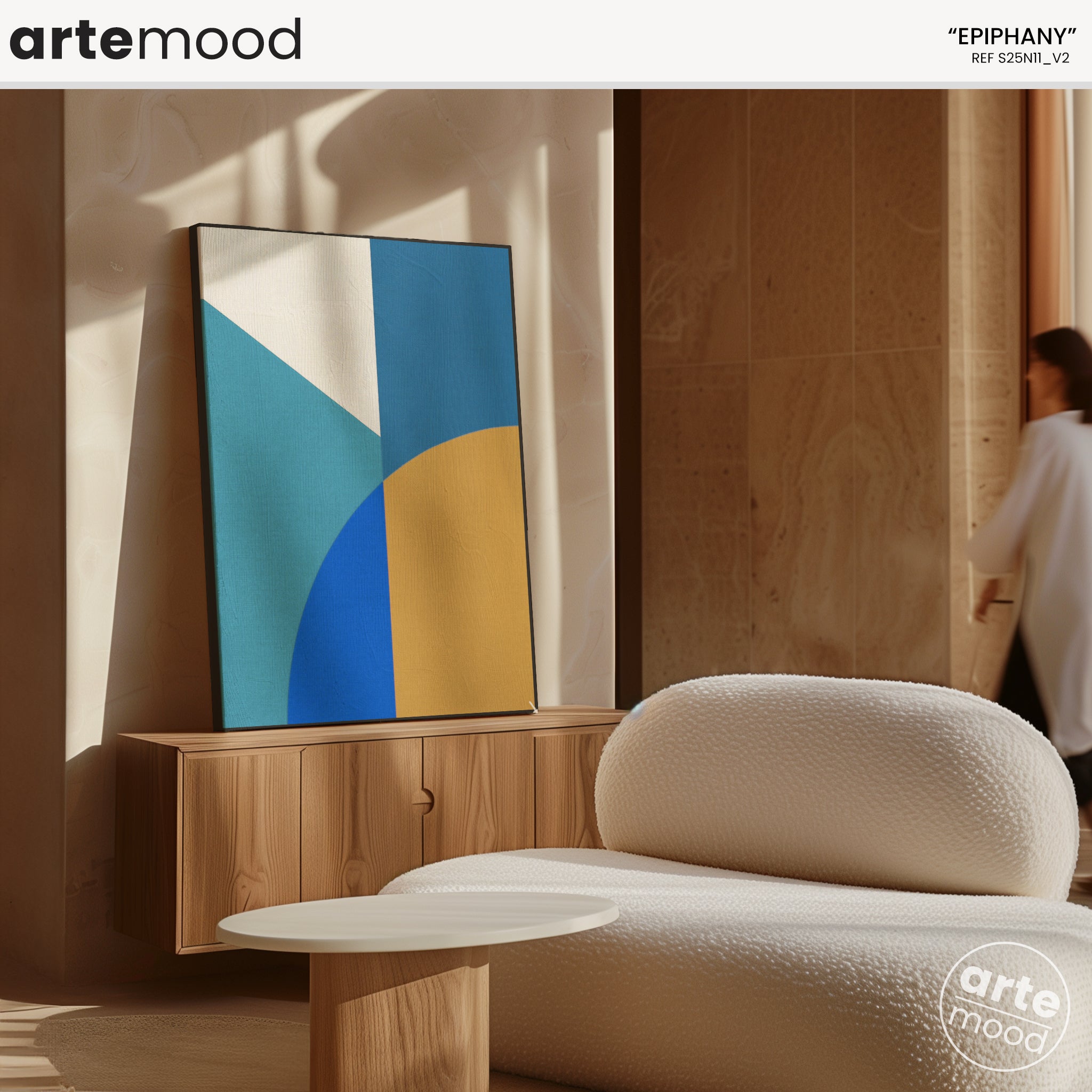 Abstract Artwork Print On Canvas - Minimalist Geometric Modern Art - Yellow, Blue, White Composition