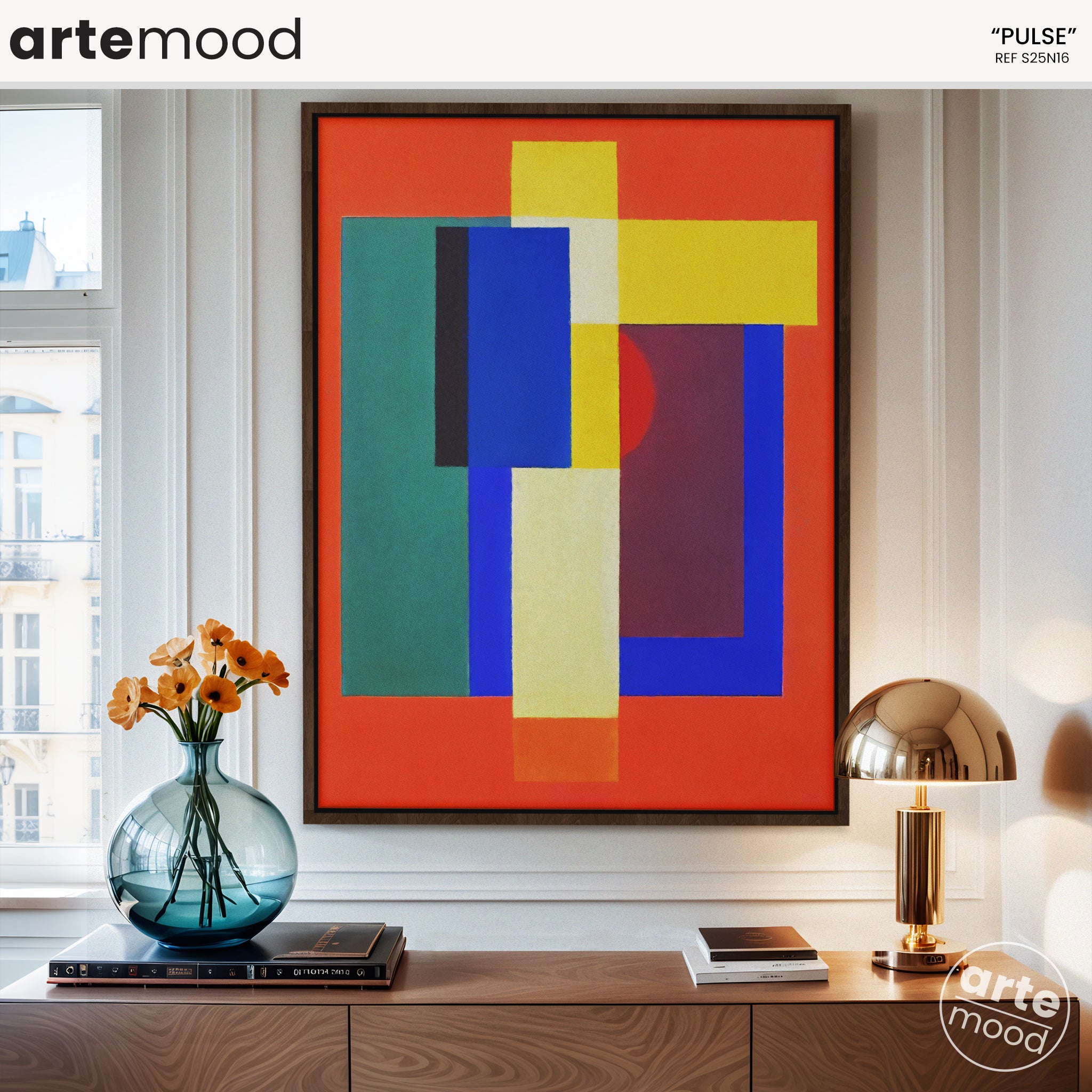 Abstract Artwork Print On Canvas - Minimalist Geometric Modern Art - Orange, Yellow, Blue, Contemporary Chic Wall Art Framed