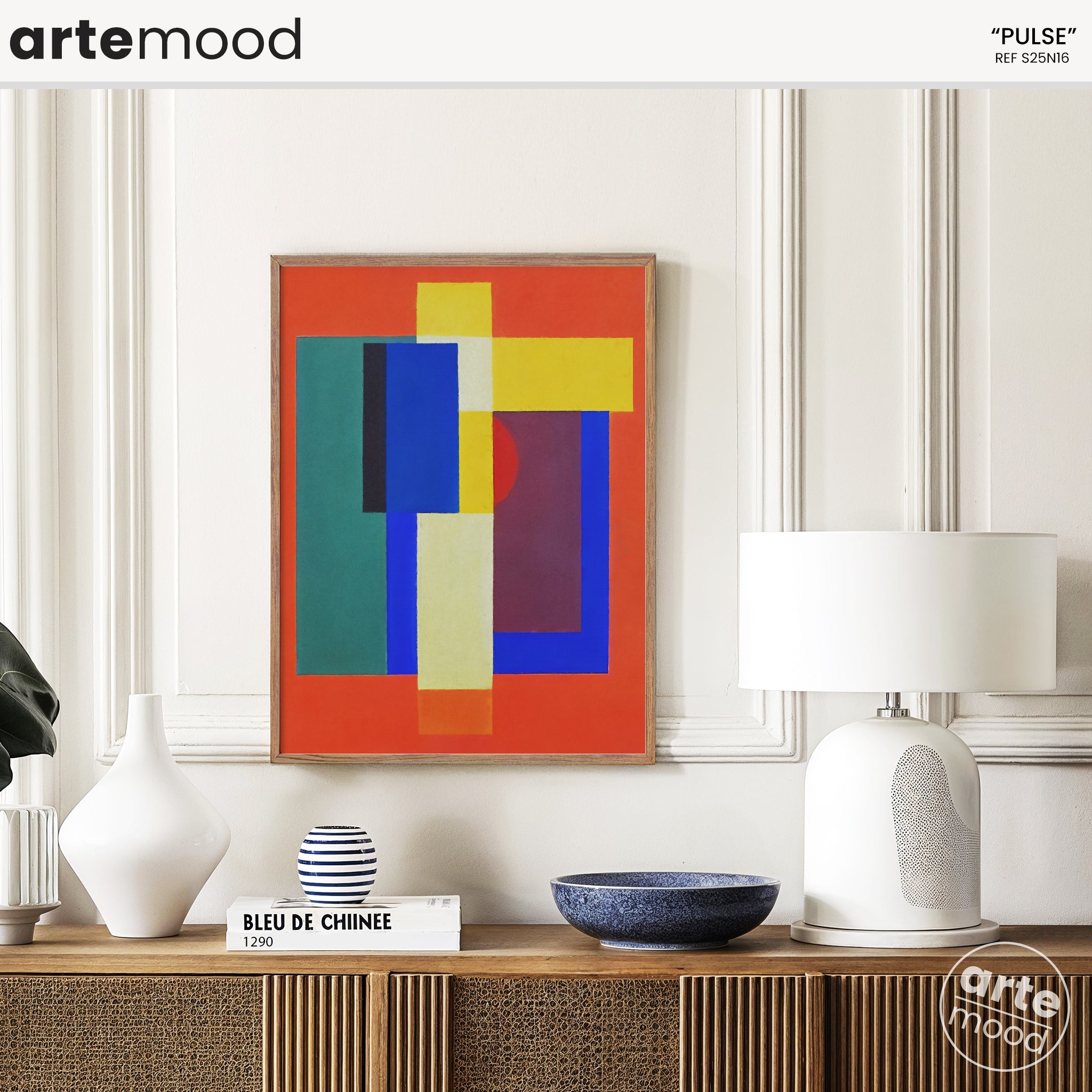 Abstract Artwork Print On Canvas - Minimalist Geometric Modern Art - Orange, Yellow, Blue, Contemporary Chic Wall Art Framed