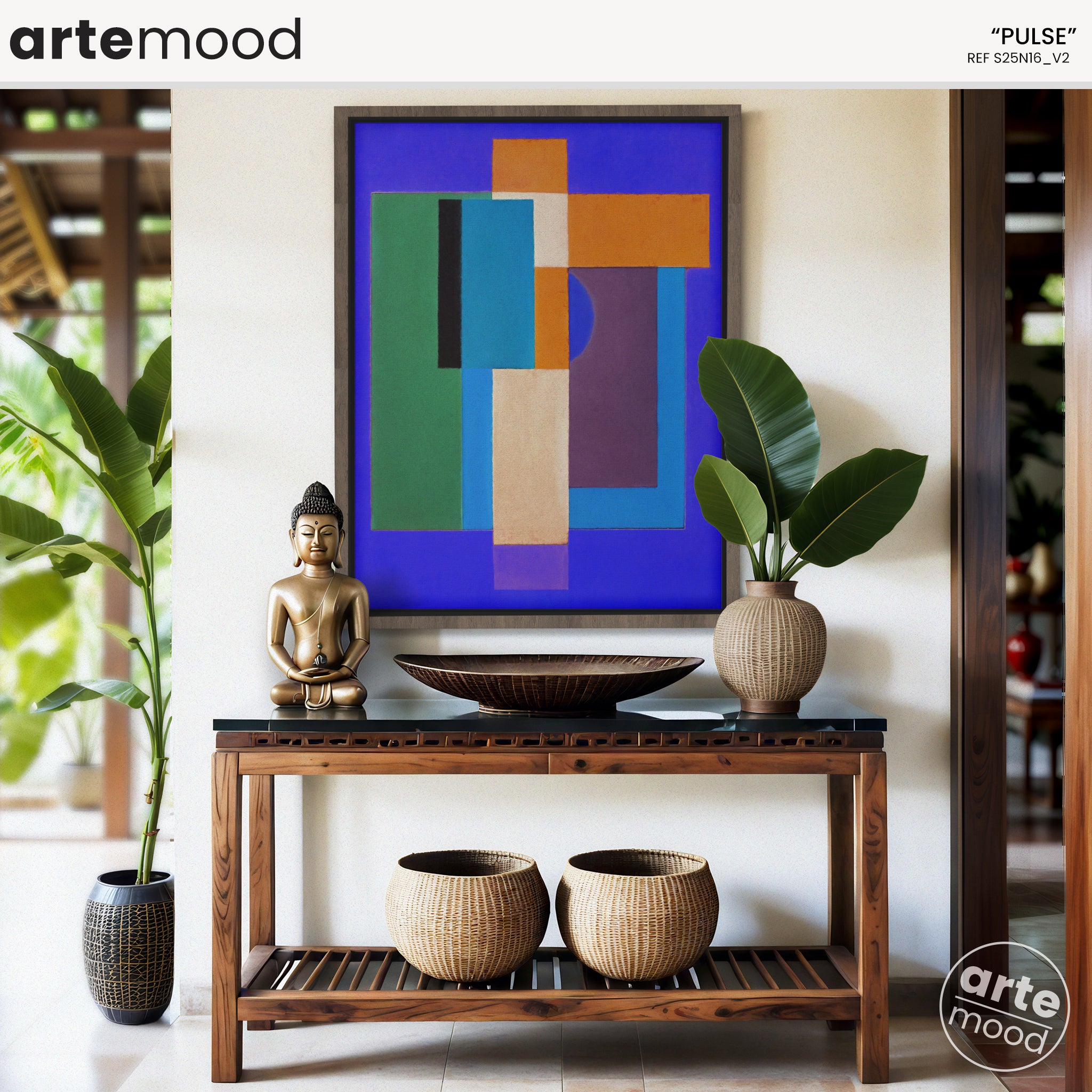 Abstract Artwork Print - Modern Art Canvas - Vibrant Color Art, Expressive, Geometric Art, Violet, Blue Chic Art