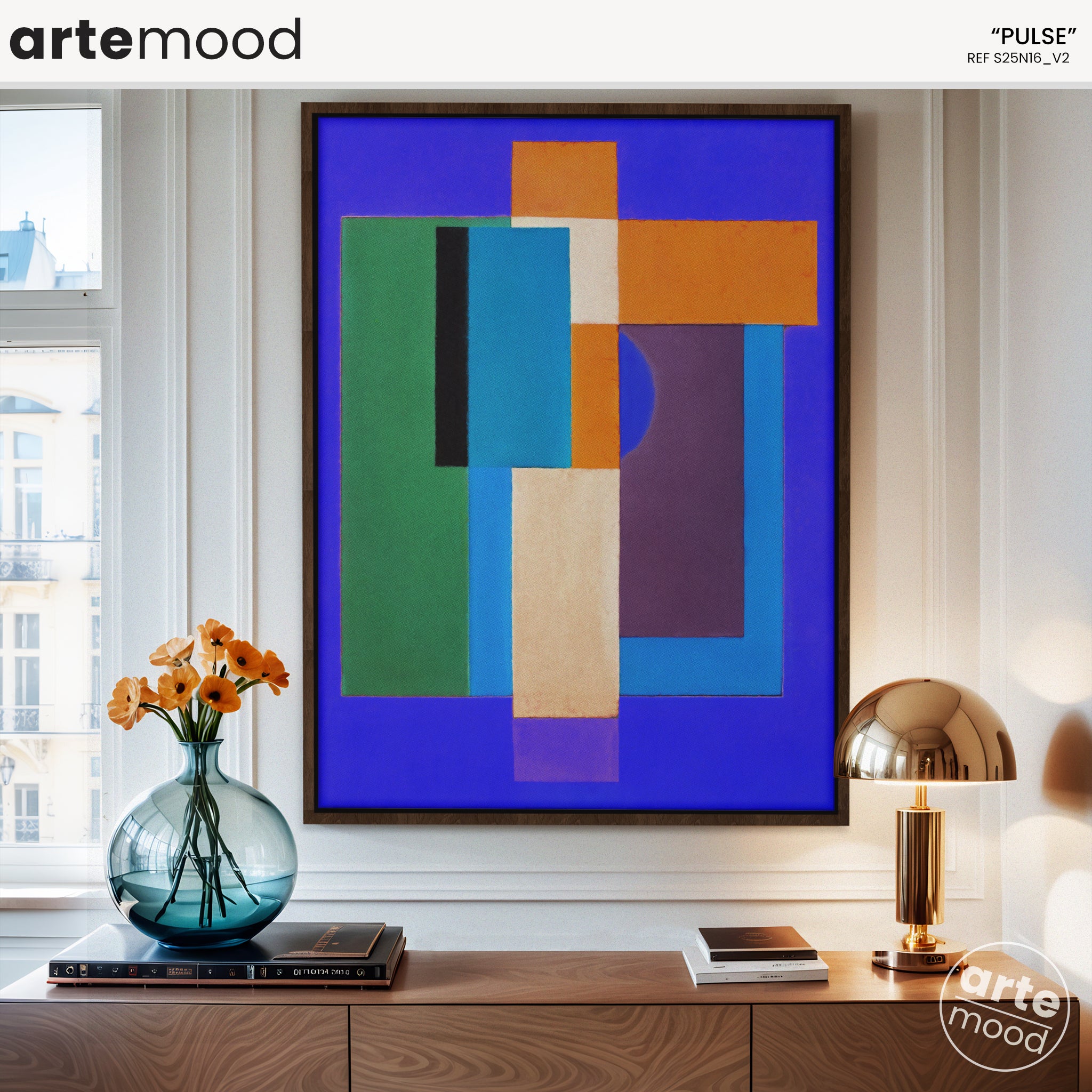 Abstract Artwork Print - Modern Art Canvas - Vibrant Color Art, Expressive, Geometric Art, Violet, Blue Chic Art