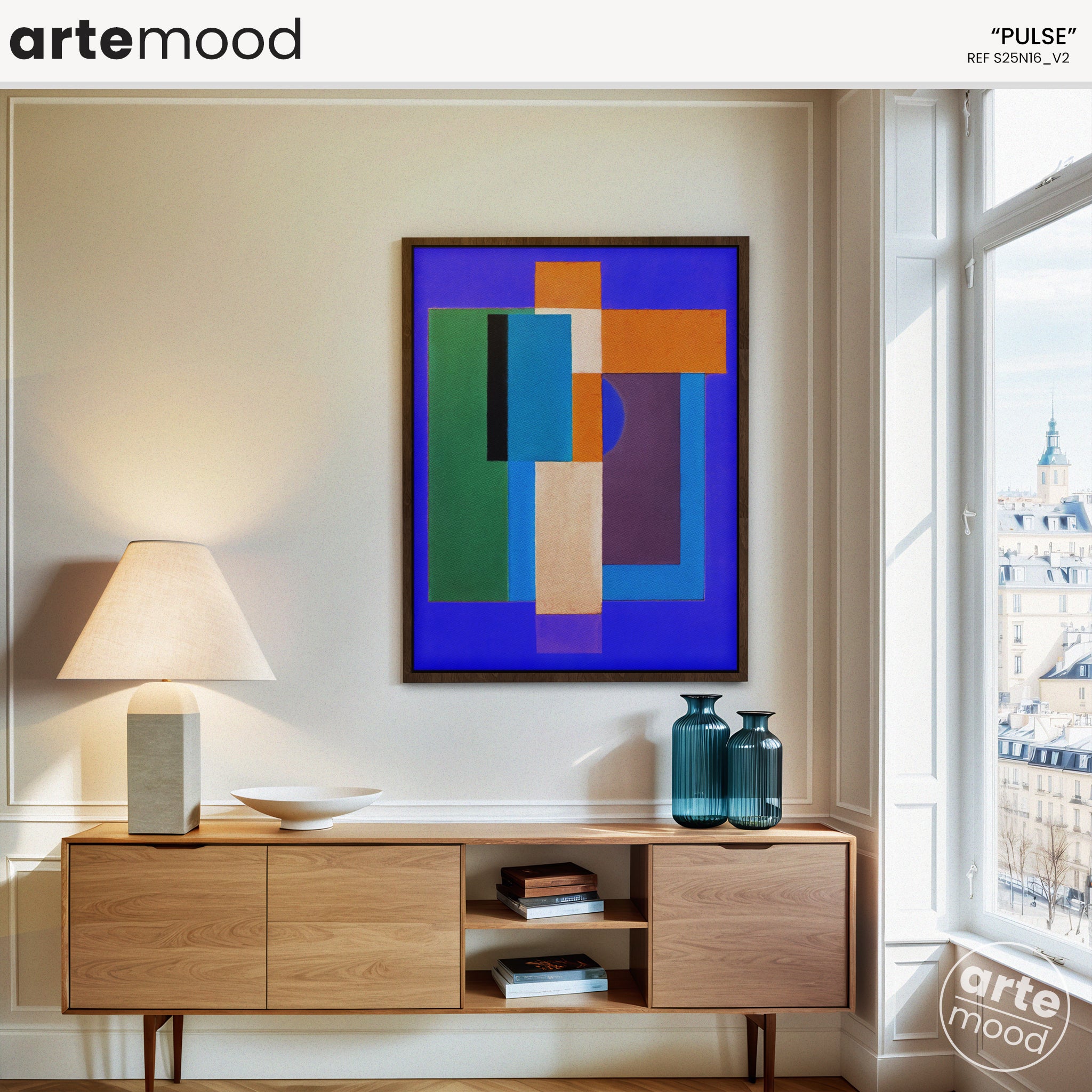 Abstract Artwork Print - Modern Art Canvas - Vibrant Color Art, Expressive, Geometric Art, Violet, Blue Chic Art