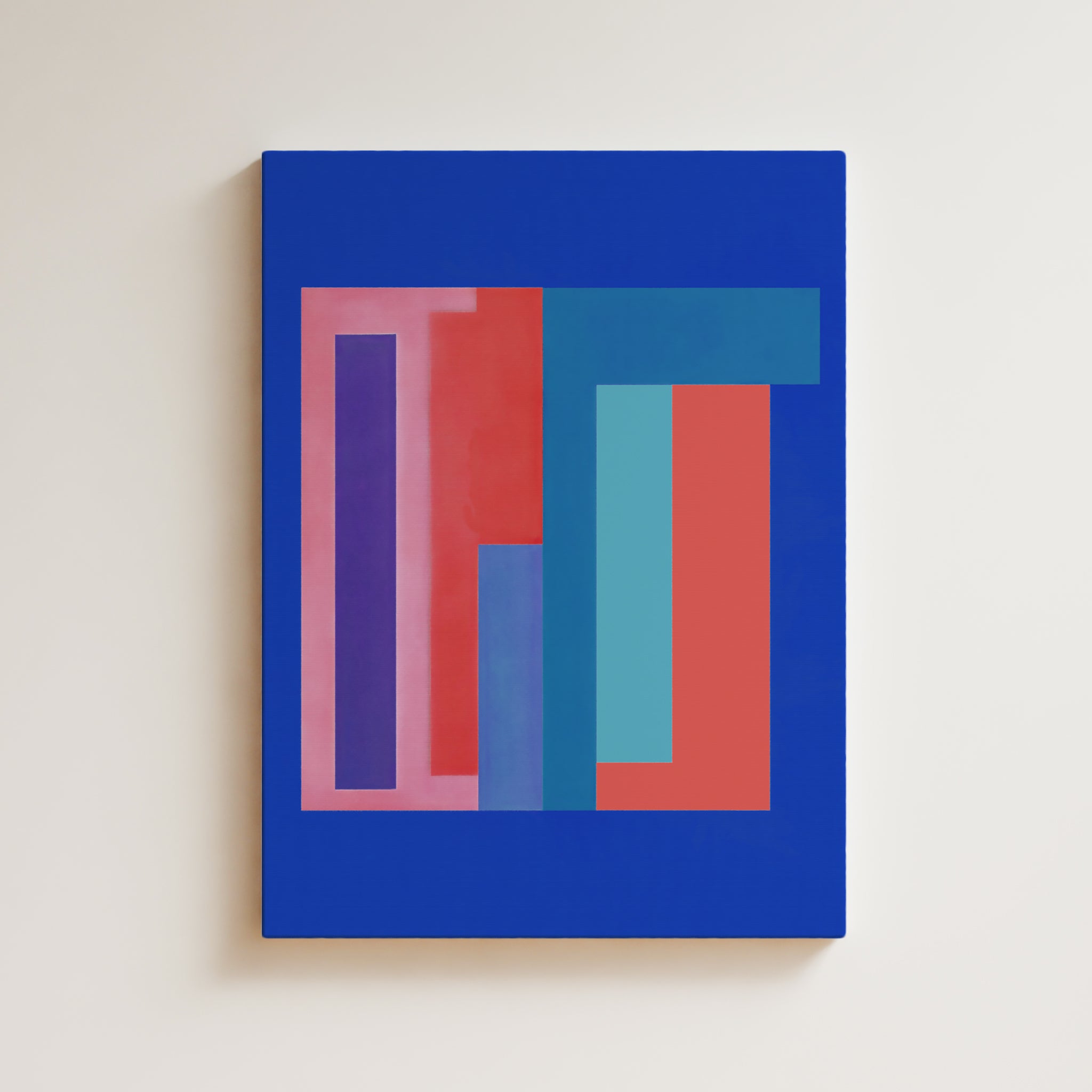 Abstract Artwork Print On Canvas - Minimalist Geometric Modern Art - Blue, Red, Vibrant Colors, Chic Wall Decor