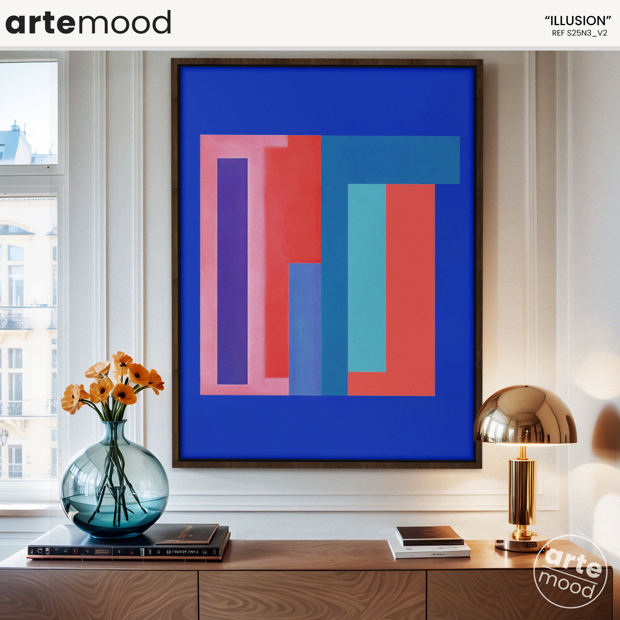 Abstract Artwork Print On Canvas - Minimalist Geometric Modern Art - Blue, Red, Vibrant Colors, Chic Wall Decor