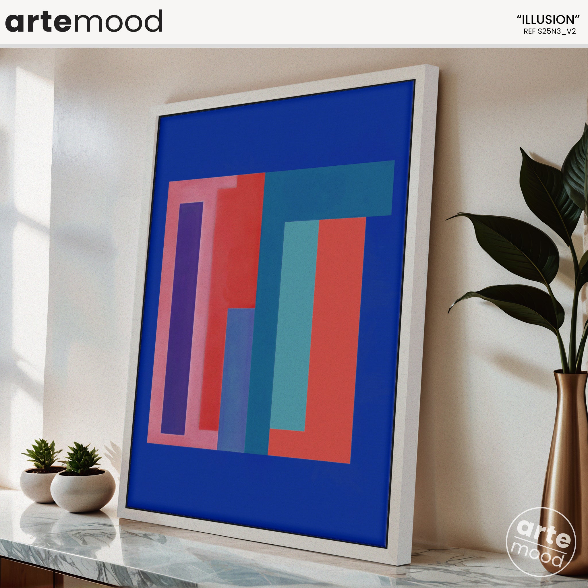 Abstract Artwork Print On Canvas - Minimalist Geometric Modern Art - Blue, Red, Vibrant Colors, Chic Wall Decor