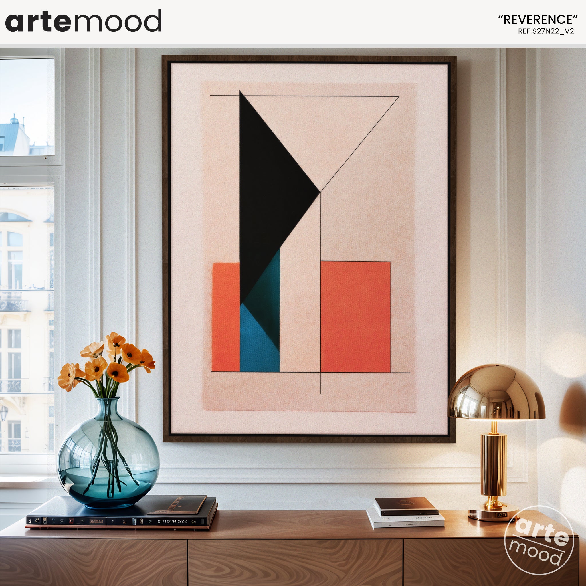 Abstract Artwork Print On Canvas - Minimalist Geometric Modern Art - Orange, Black, Minimal Composition Wall Art Print