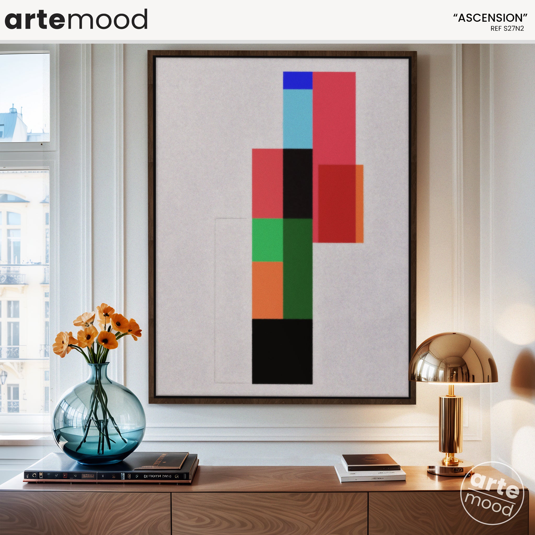 Abstract Artwork Print On Canvas - Minimalist Geometric Modern Art - Red, Green, Vibrant, Minimal Zen Chic Wall Decor