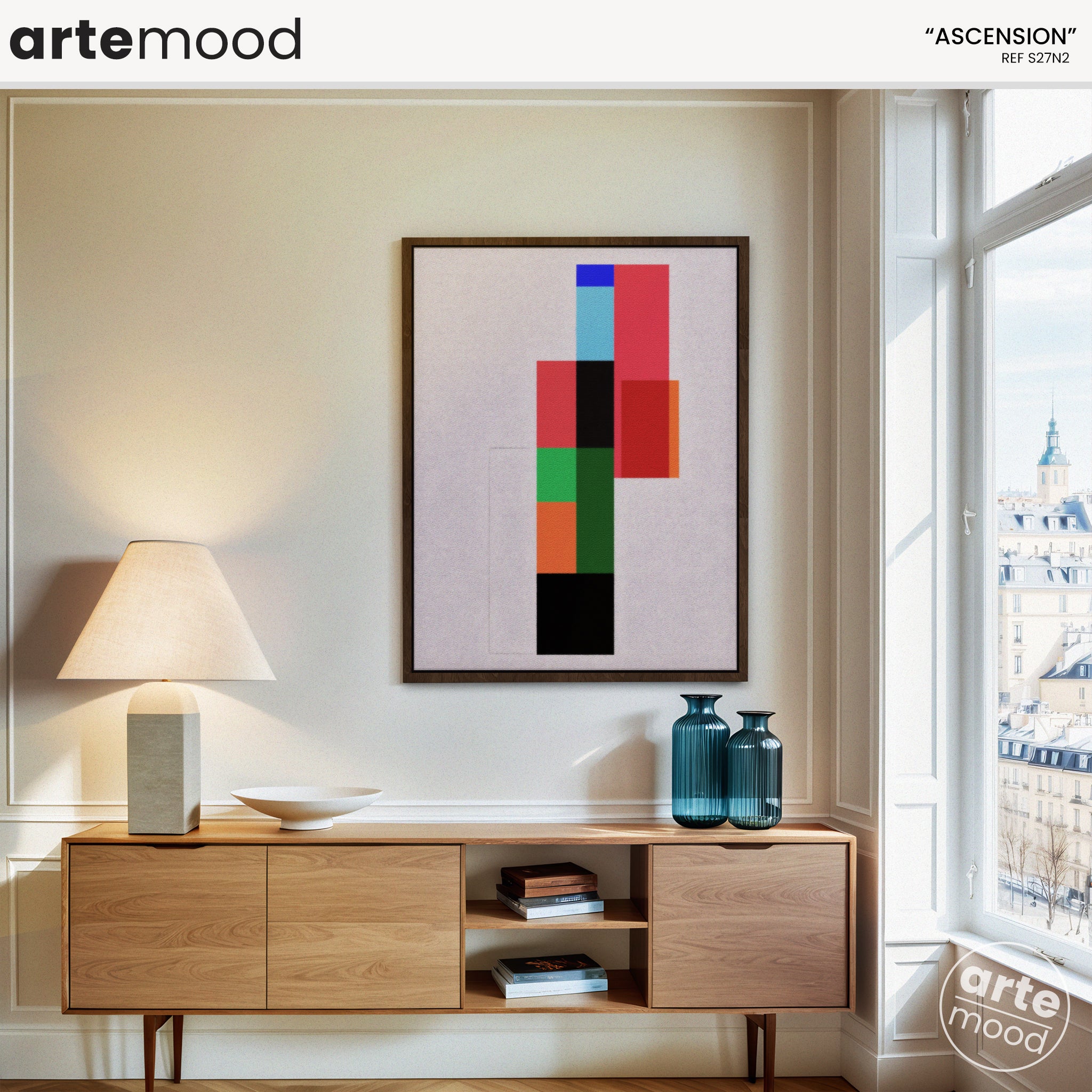 Abstract Artwork Print On Canvas - Minimalist Geometric Modern Art - Red, Green, Vibrant, Minimal Zen Chic Wall Decor