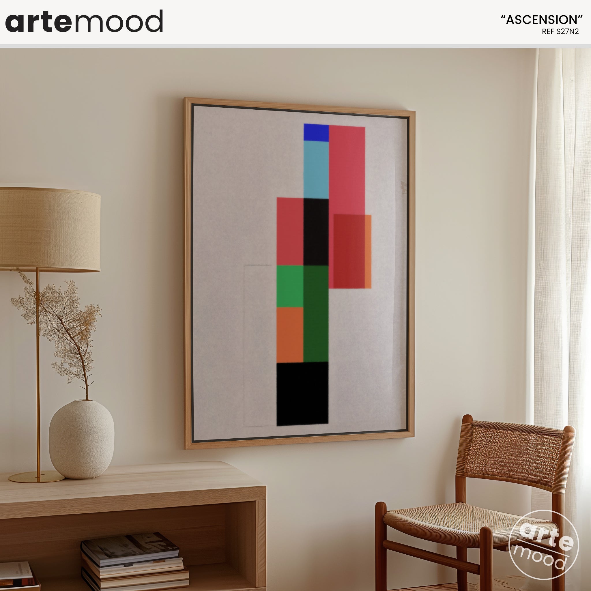 Abstract Artwork Print On Canvas - Minimalist Geometric Modern Art - Red, Green, Vibrant, Minimal Zen Chic Wall Decor