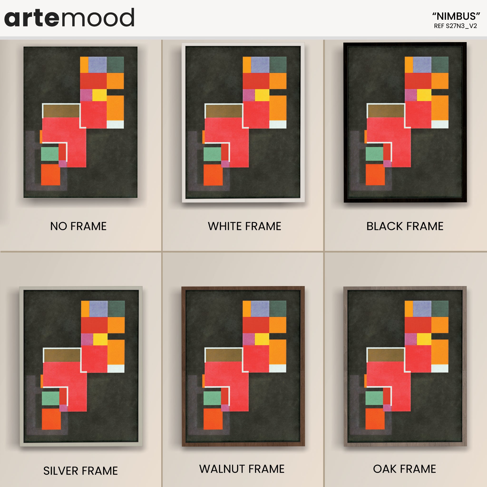 Abstract Artwork Print On Canvas - Minimalist Geometric Modern Art - Orange, Red, Dark Background