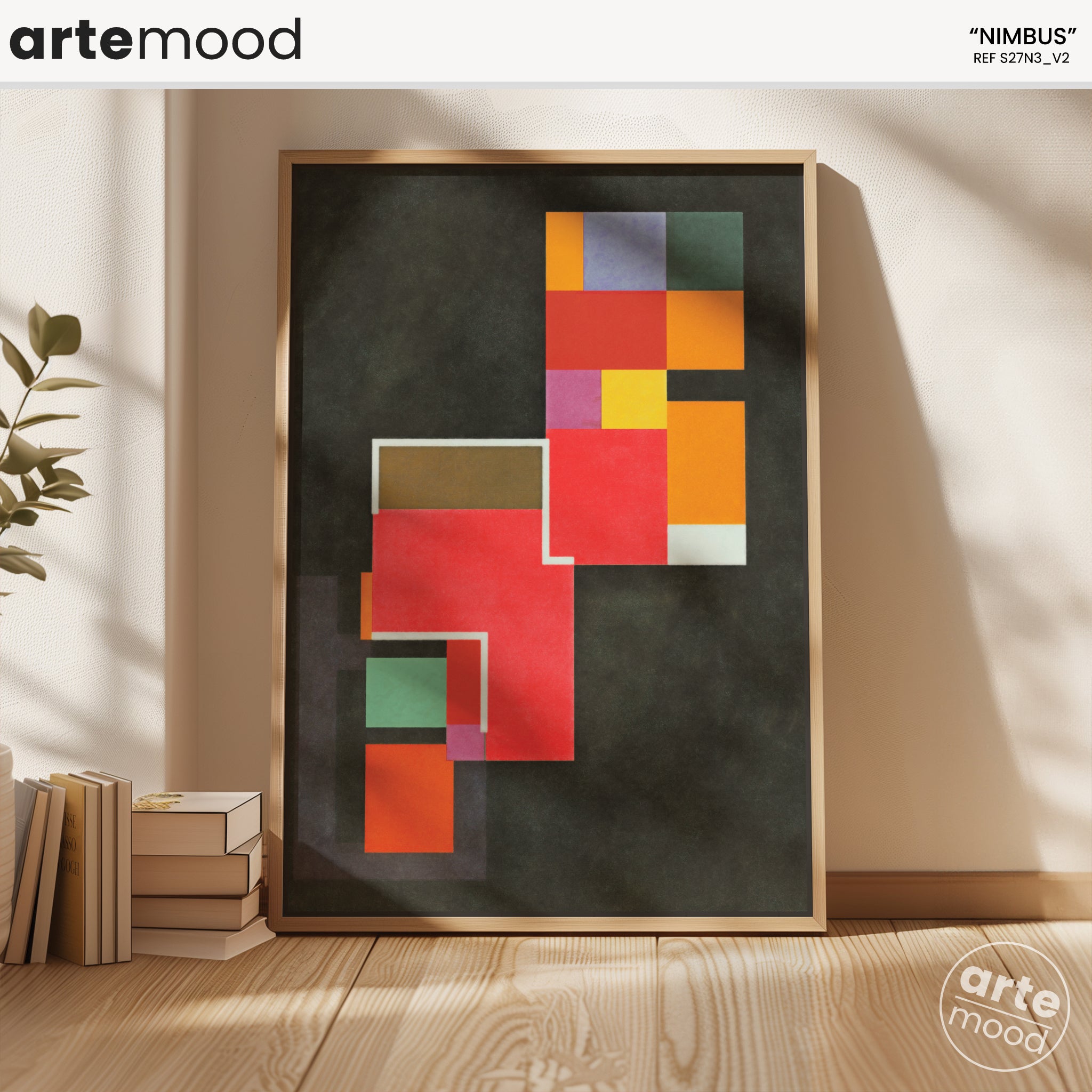 Abstract Artwork Print On Canvas - Minimalist Geometric Modern Art - Orange, Red, Dark Background