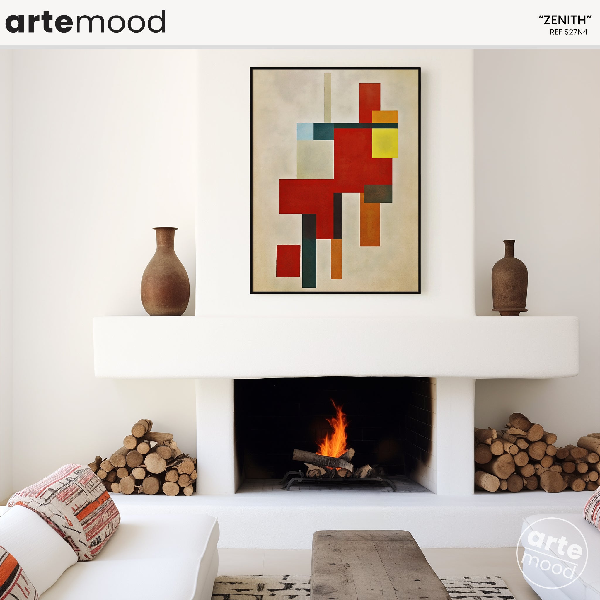 Abstract Artwork Print On Canvas - Minimalist Geometric Modern Art - Red, Orange, Contemporary Wall Art Canvas