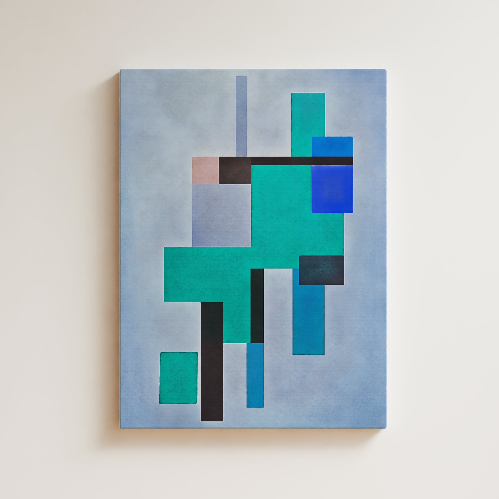 Abstract Artwork Print On Canvas - Minimalist Geometric Modern Art - Blue, Green, Turquoise, Minimal Composition Wall Art