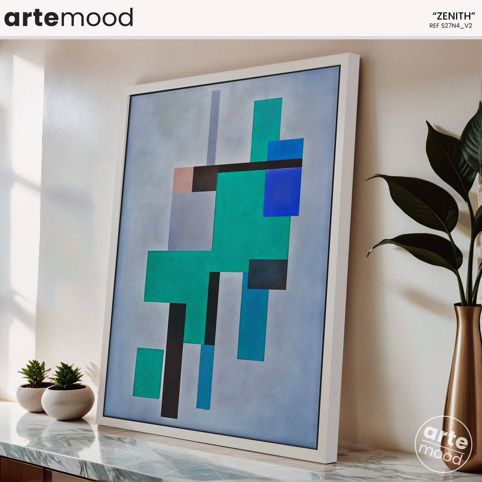 Abstract Artwork Print On Canvas - Minimalist Geometric Modern Art - Blue, Green, Turquoise, Minimal Composition Wall Art