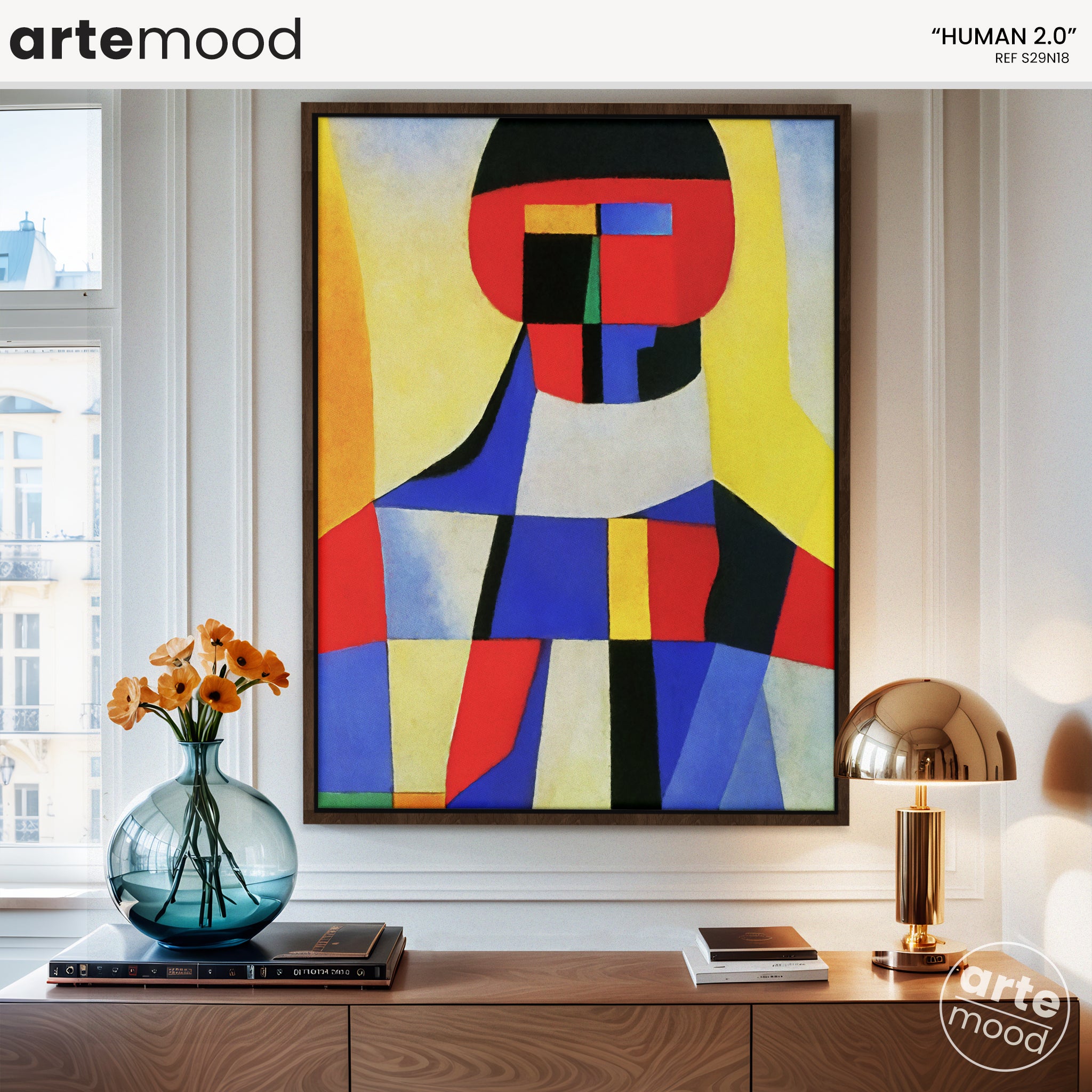 Man Artwork Print - Color Block Portrait - Red, Blue, Yellow, Face, Man, Cubist Geometric Art