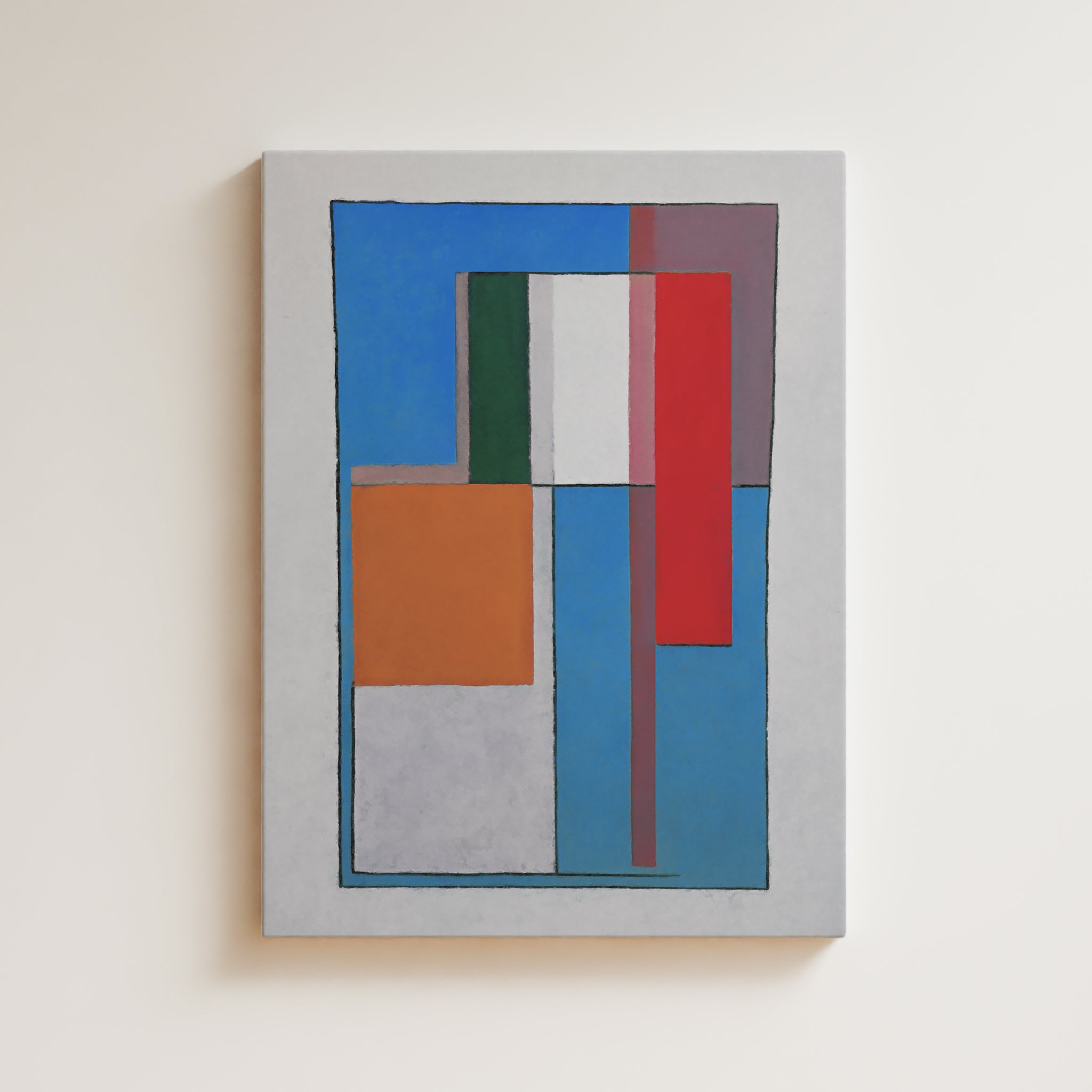 Abstract Artwork Print On Canvas - Minimalist Geometric Modern Art - Blue, Red, Orange, White, Green, Minimal Color Block Composition