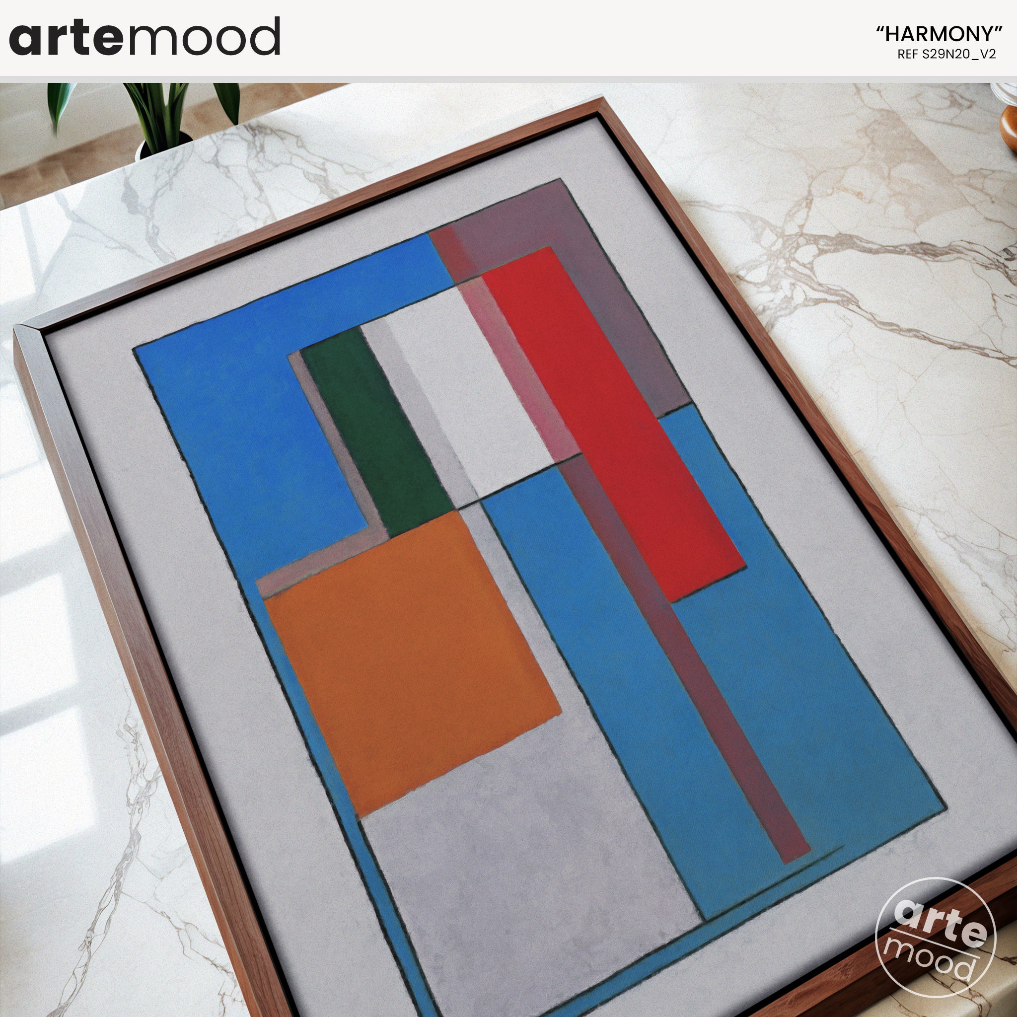 Abstract Artwork Print On Canvas - Minimalist Geometric Modern Art - Blue, Red, Orange, White, Green, Minimal Color Block Composition