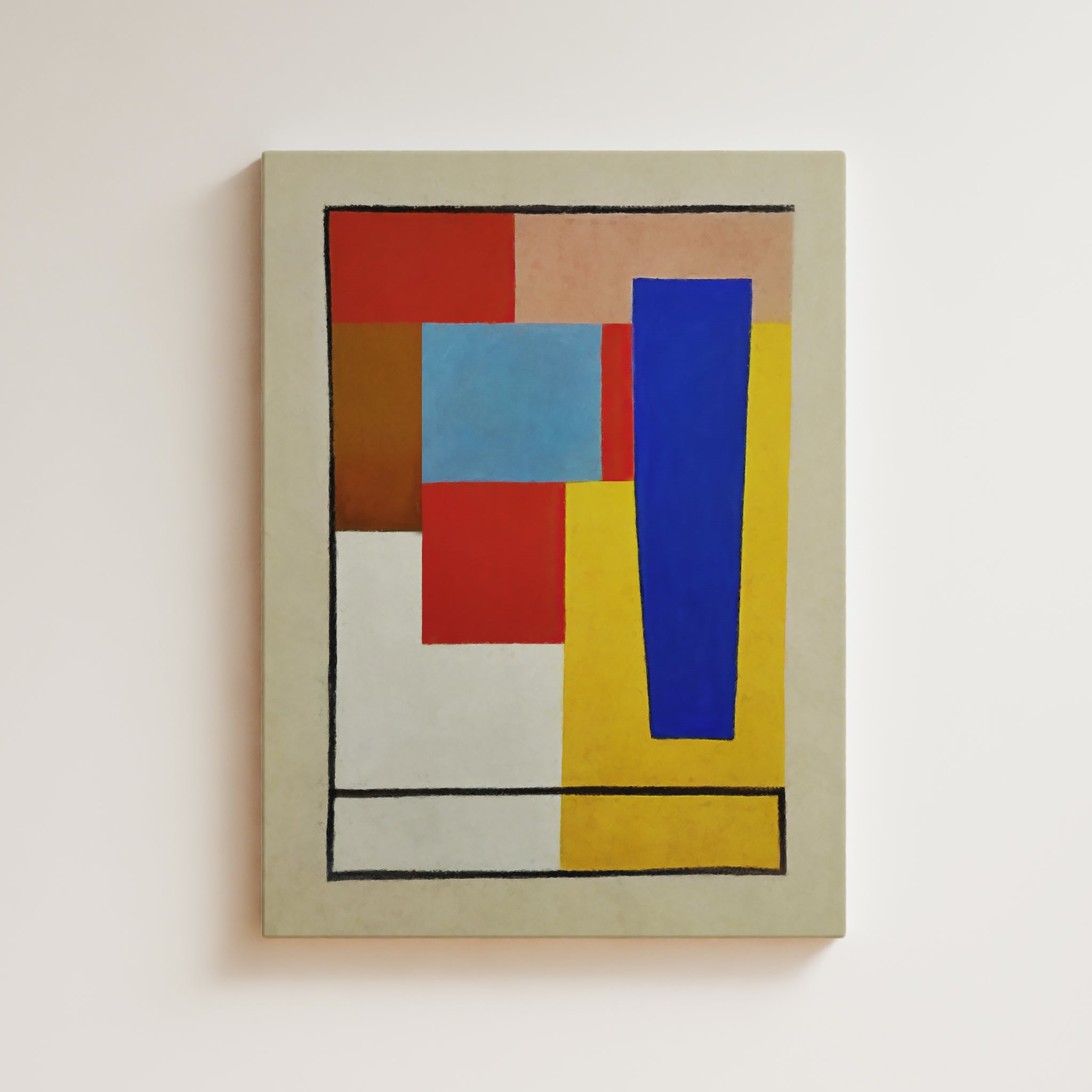 Abstract Artwork Print On Canvas - Minimalist Geometric Modern Art - Red, Blue, Yellow, Beige, Brown