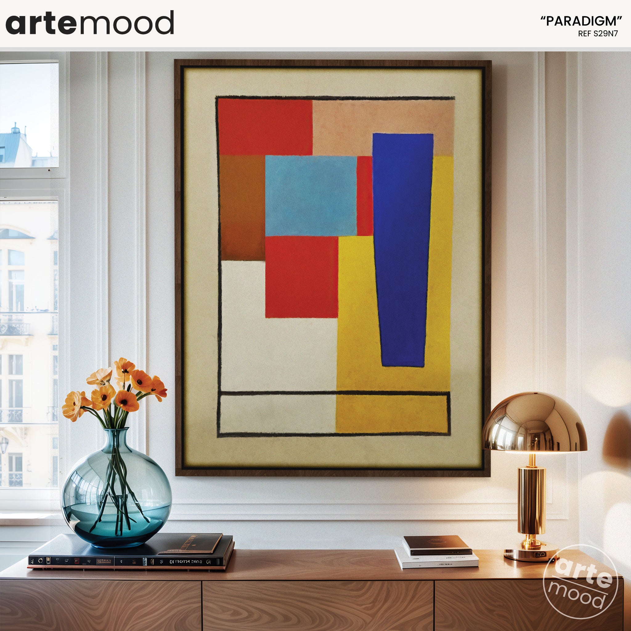 Abstract Artwork Print On Canvas - Minimalist Geometric Modern Art - Red, Blue, Yellow, Beige, Brown