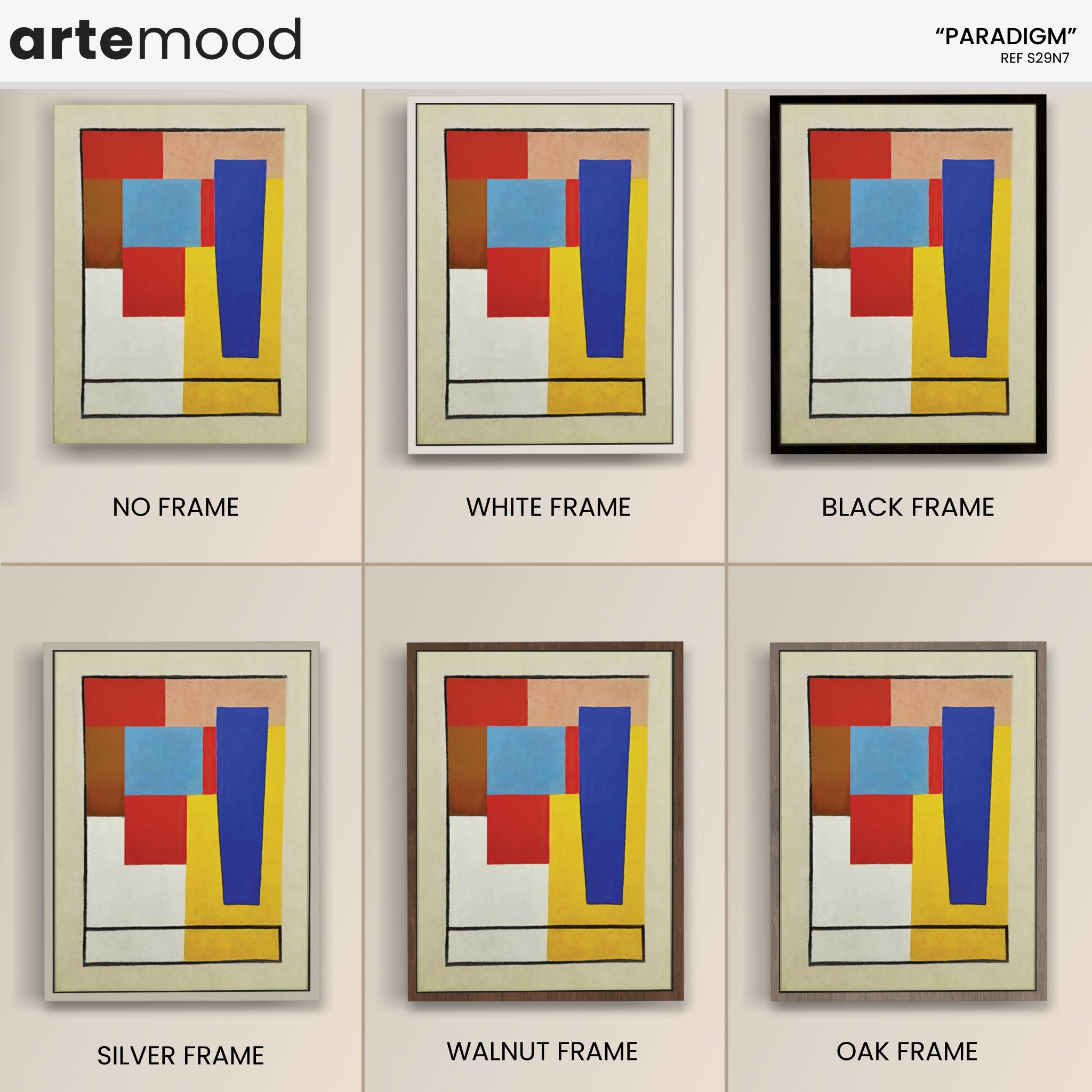 Abstract Artwork Print On Canvas - Minimalist Geometric Modern Art - Red, Blue, Yellow, Beige, Brown