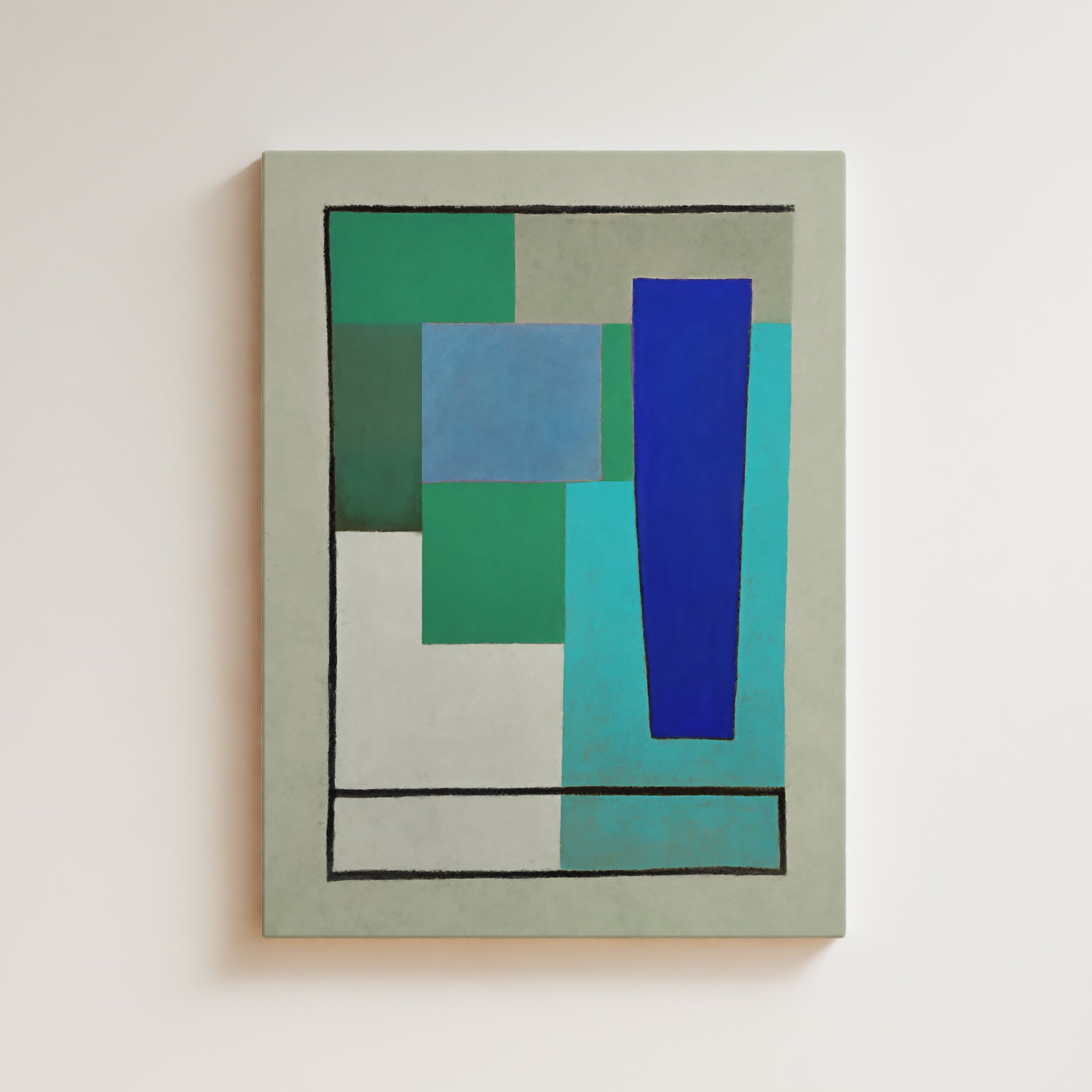 Abstract Artwork Print On Canvas - Minimalist Geometric Modern Art - Blue, Green, Contemporary Composition Wall Art