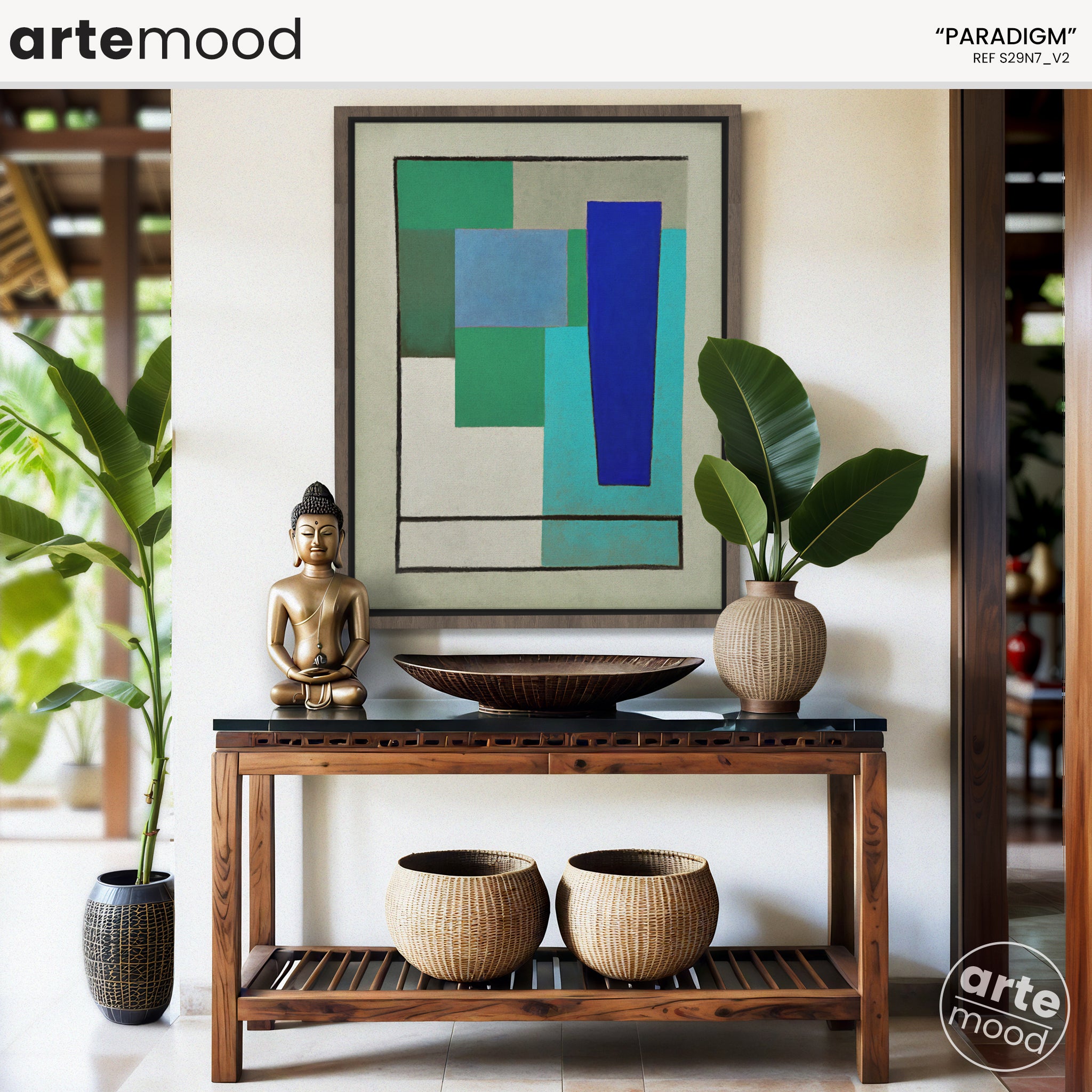 Abstract Artwork Print On Canvas - Minimalist Geometric Modern Art - Blue, Green, Contemporary Composition Wall Art