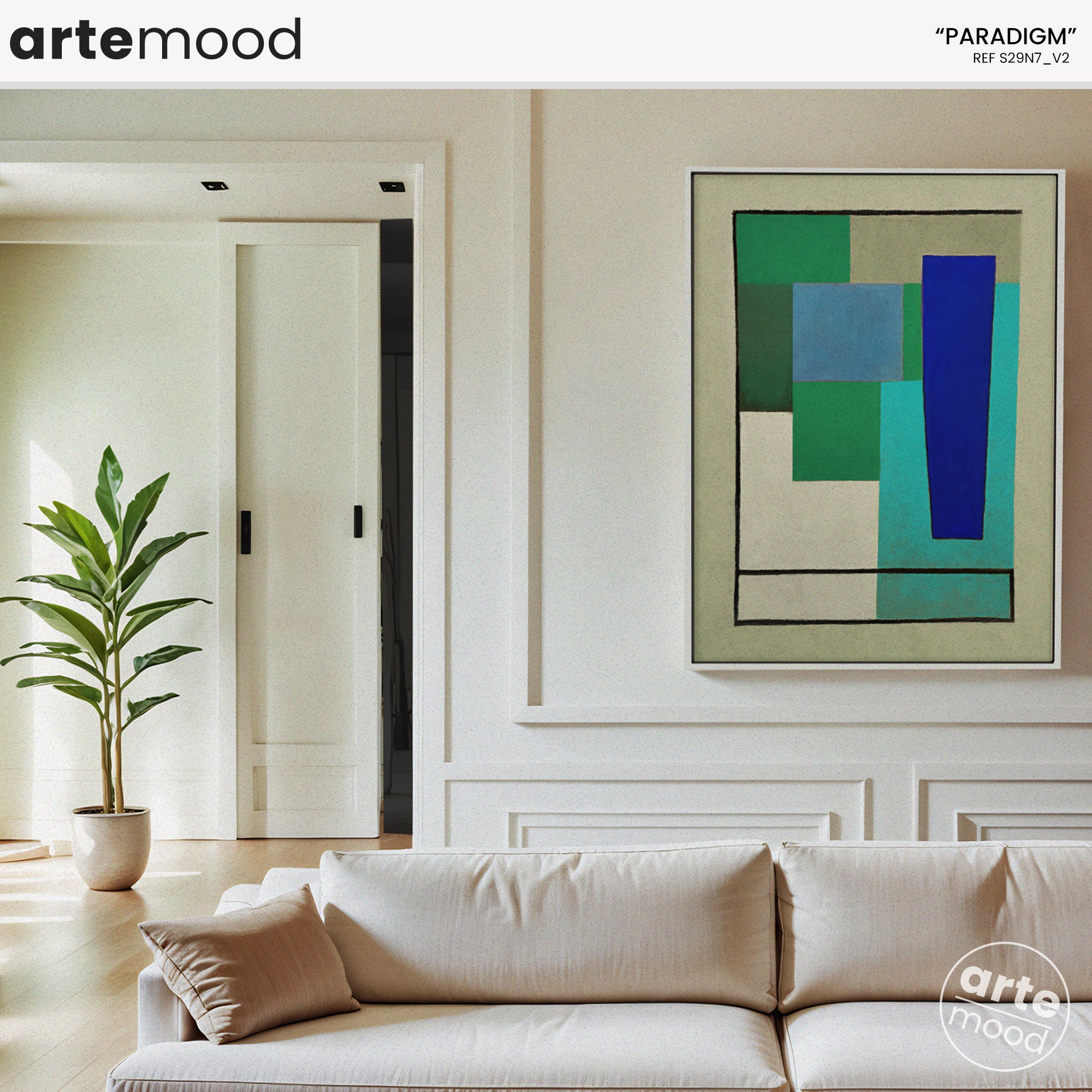 Abstract Artwork Print On Canvas - Minimalist Geometric Modern Art - Blue, Green, Contemporary Composition Wall Art