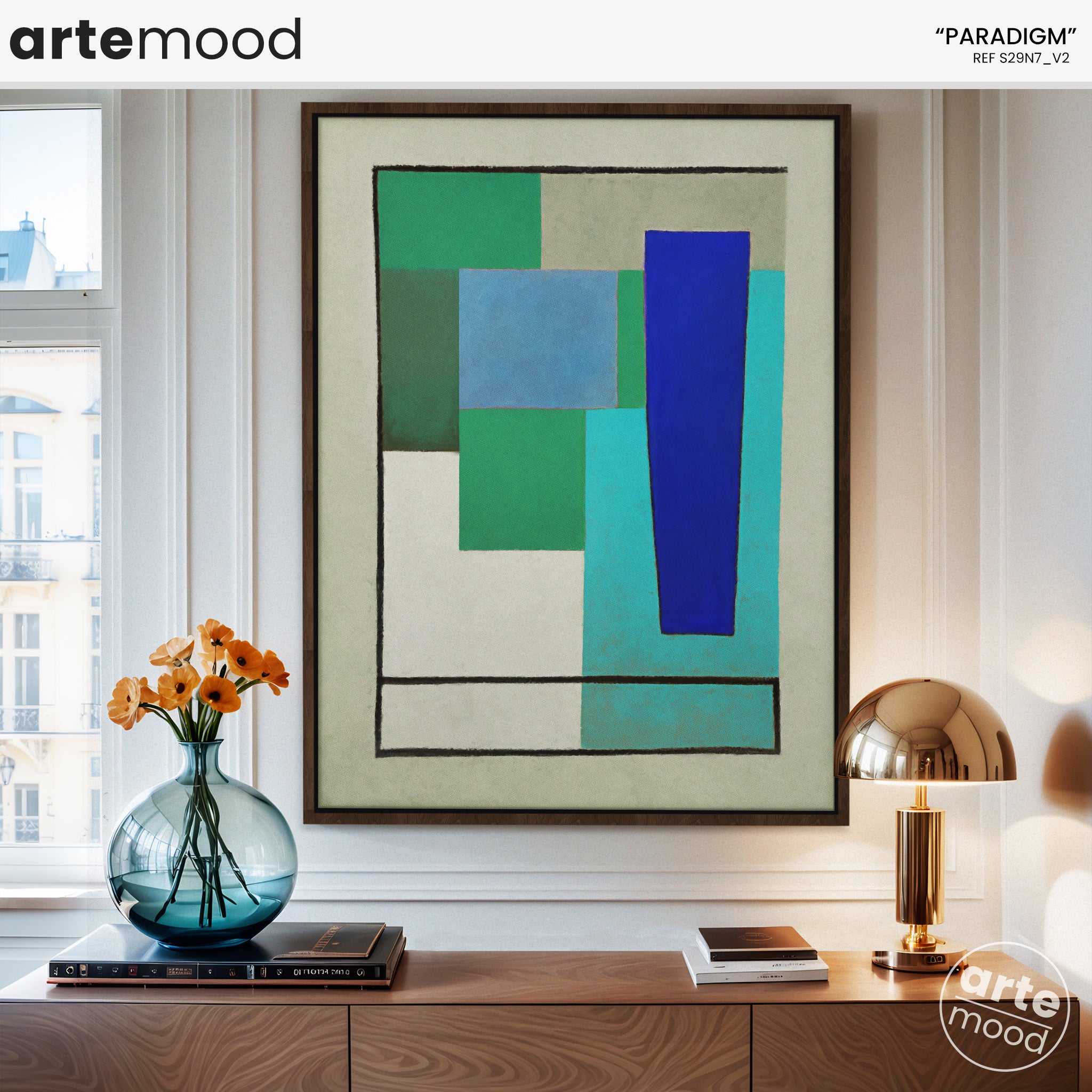 Abstract Artwork Print On Canvas - Minimalist Geometric Modern Art - Blue, Green, Contemporary Composition Wall Art