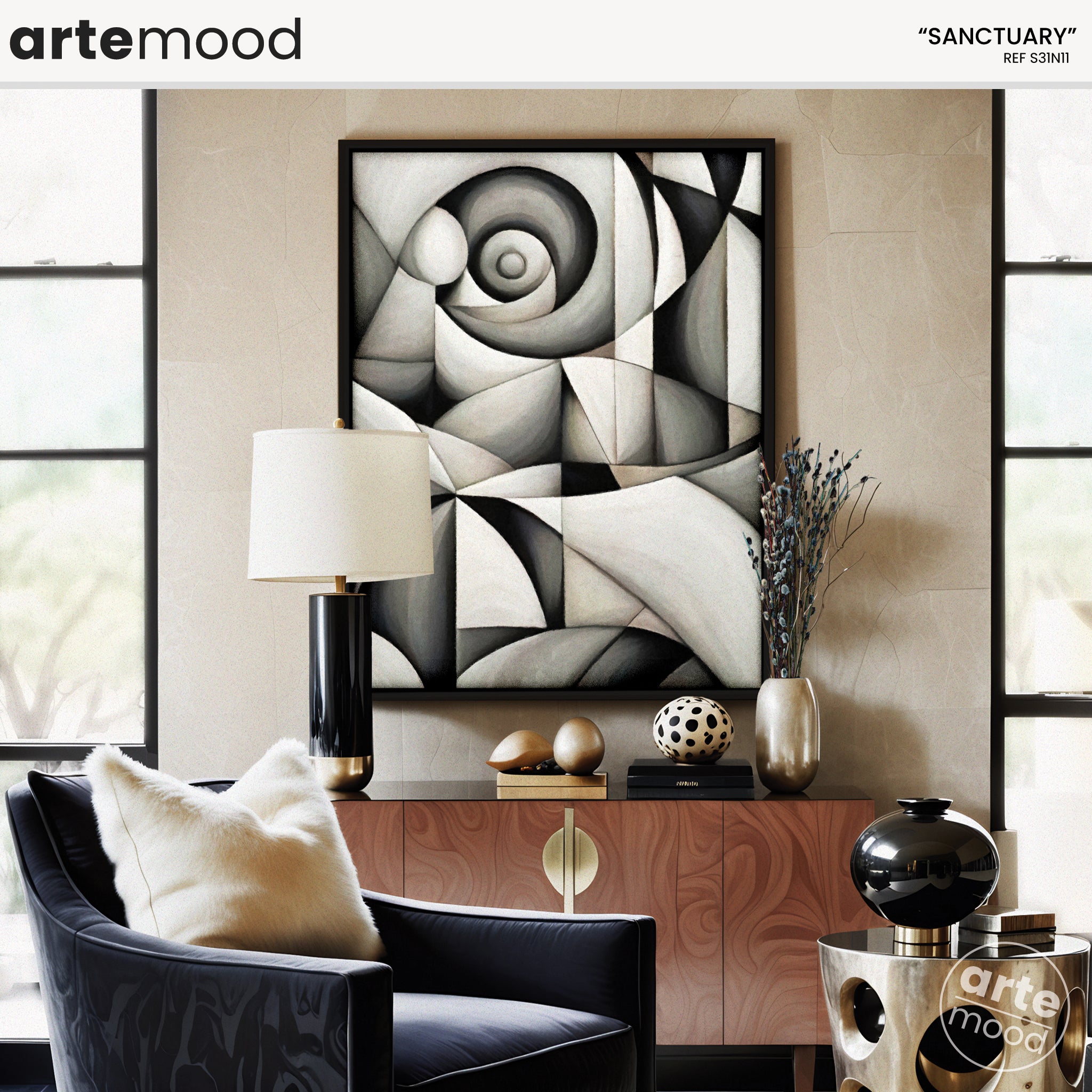 Abstract Artwork Print - Modern Art Canvas - Black & White - Fluid Forms - Dreamy - Organic