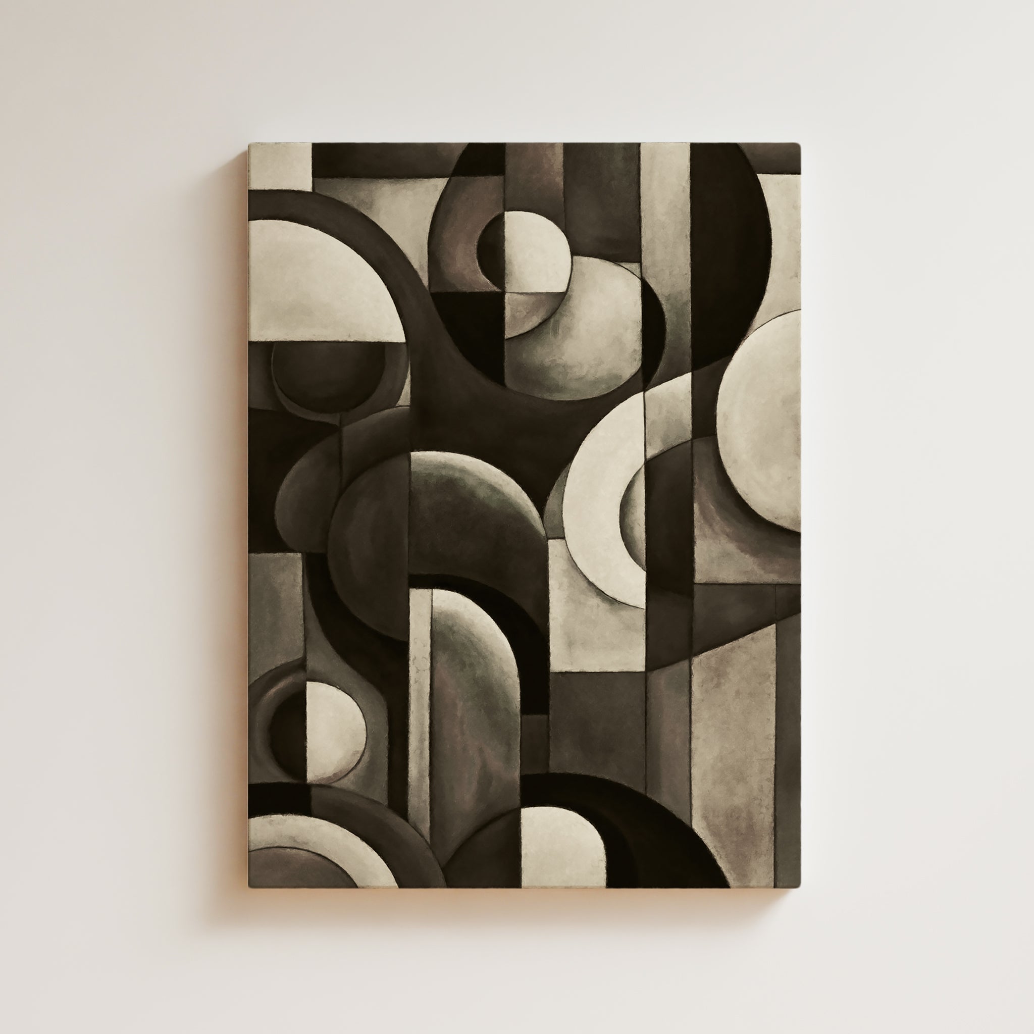 Abstract Artwork Print On Canvas - Minimalist Geometric Modern Art - Black, White, Neutral Tones, Chic Wall Art