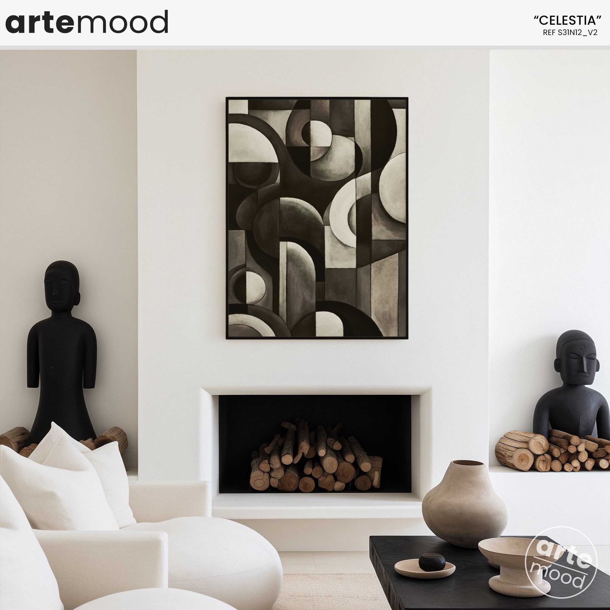 Abstract Artwork Print On Canvas - Minimalist Geometric Modern Art - Black, White, Neutral Tones, Chic Wall Art