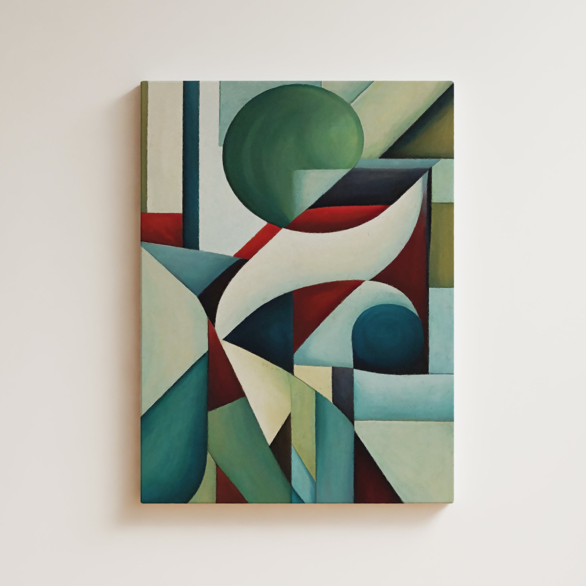 Abstract Composition Artwork Print On Canvas - Geometric Modern Art - Green, Red, Blues, Pastel