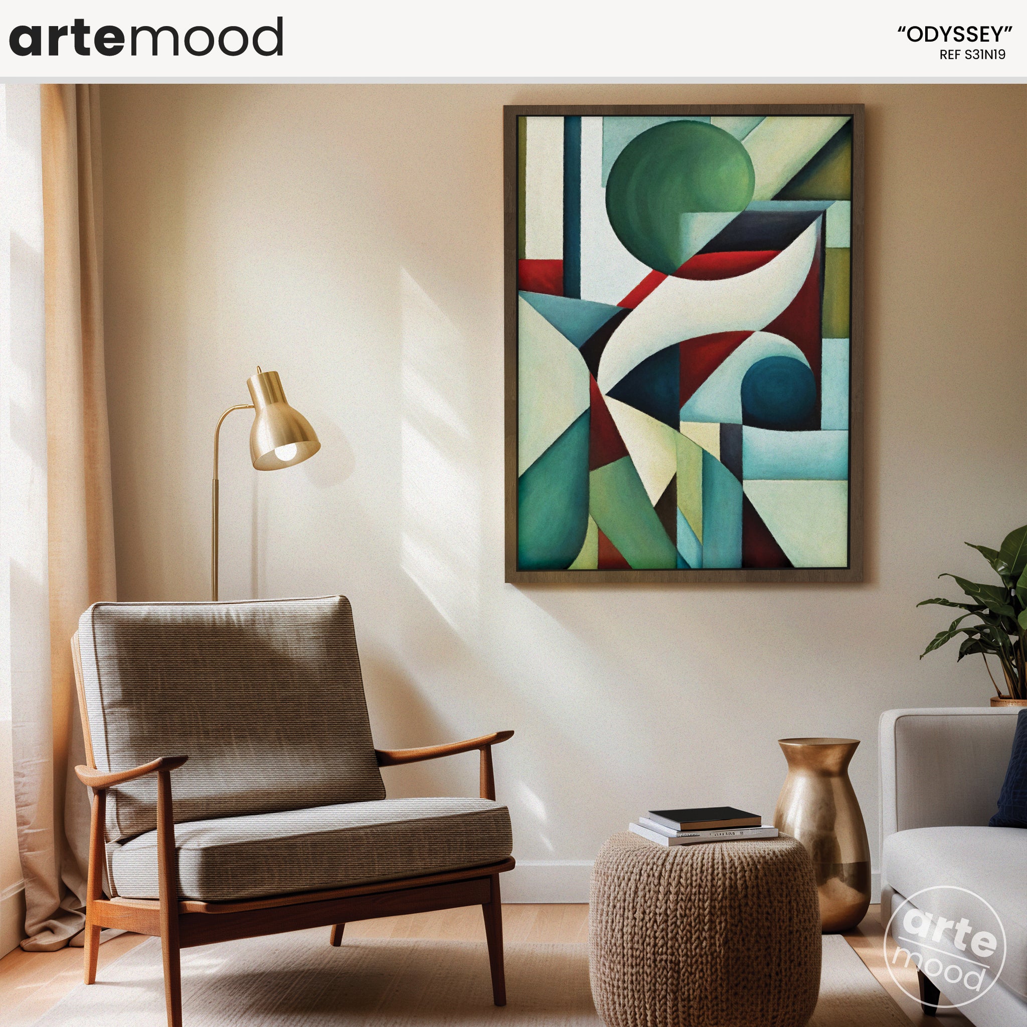 Abstract Composition Artwork Print On Canvas - Geometric Modern Art - Green, Red, Blues, Pastel