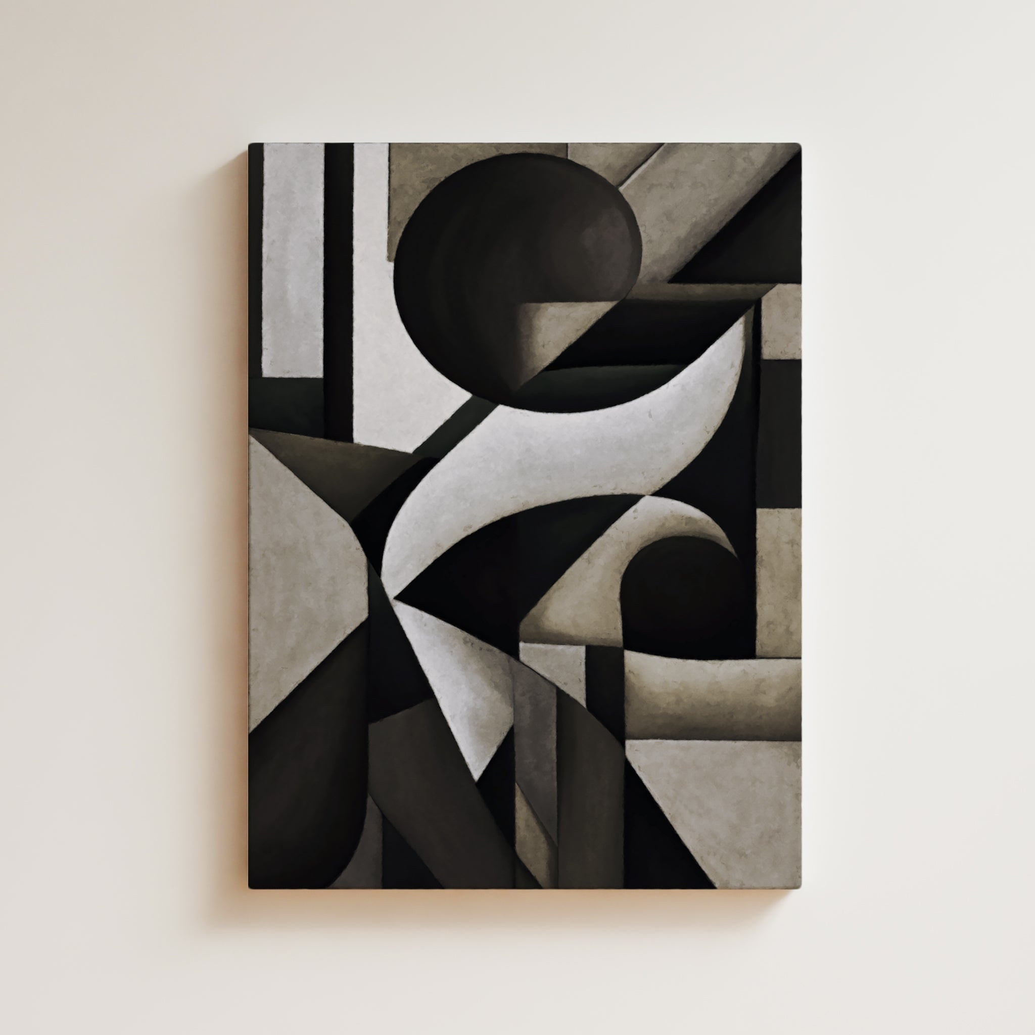 Abstract Artwork Print On Canvas - Minimalist Geometric Modern Art - Black, White, Neutral Tones, Contemporary Composition