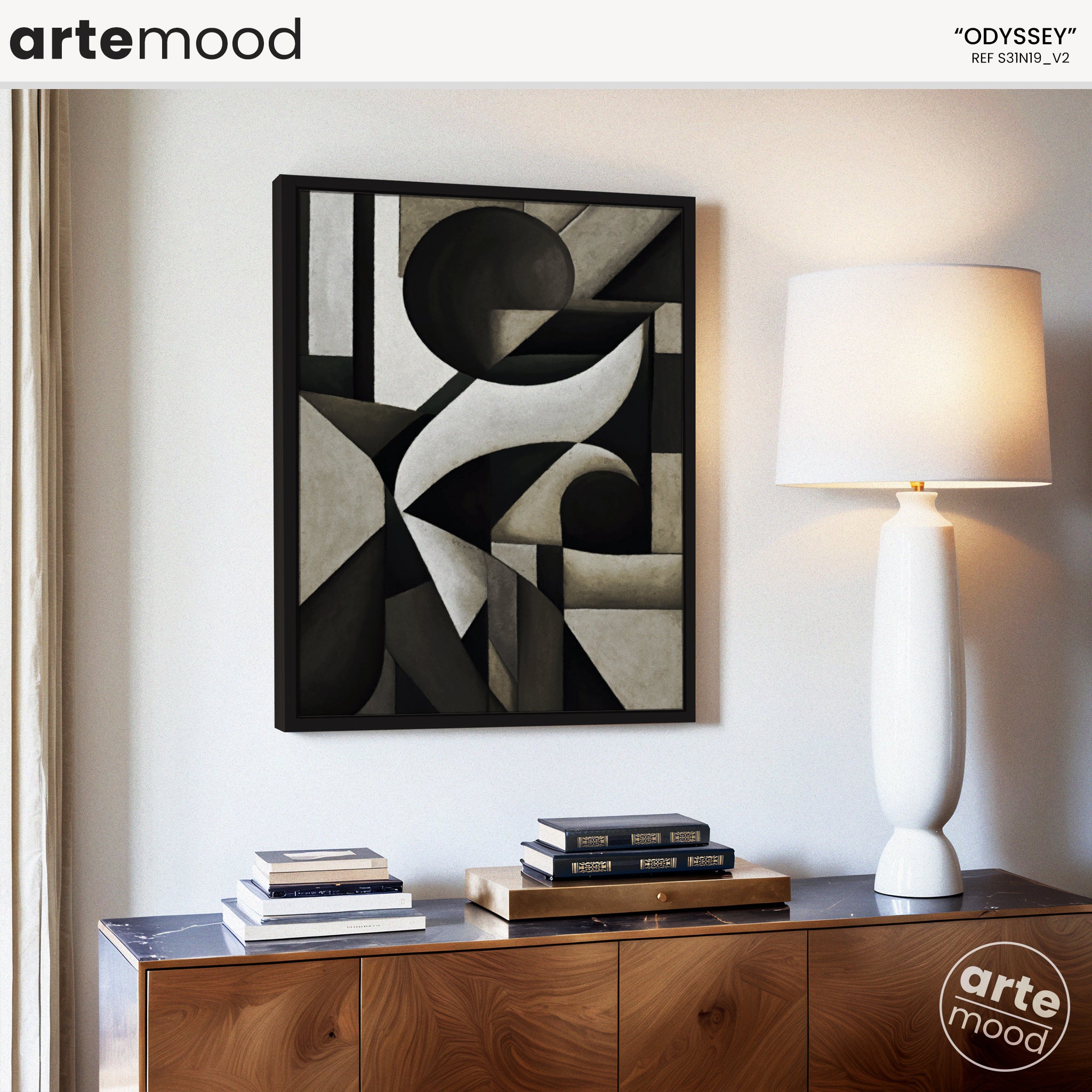 Abstract Artwork Print On Canvas - Minimalist Geometric Modern Art - Black, White, Neutral Tones, Contemporary Composition