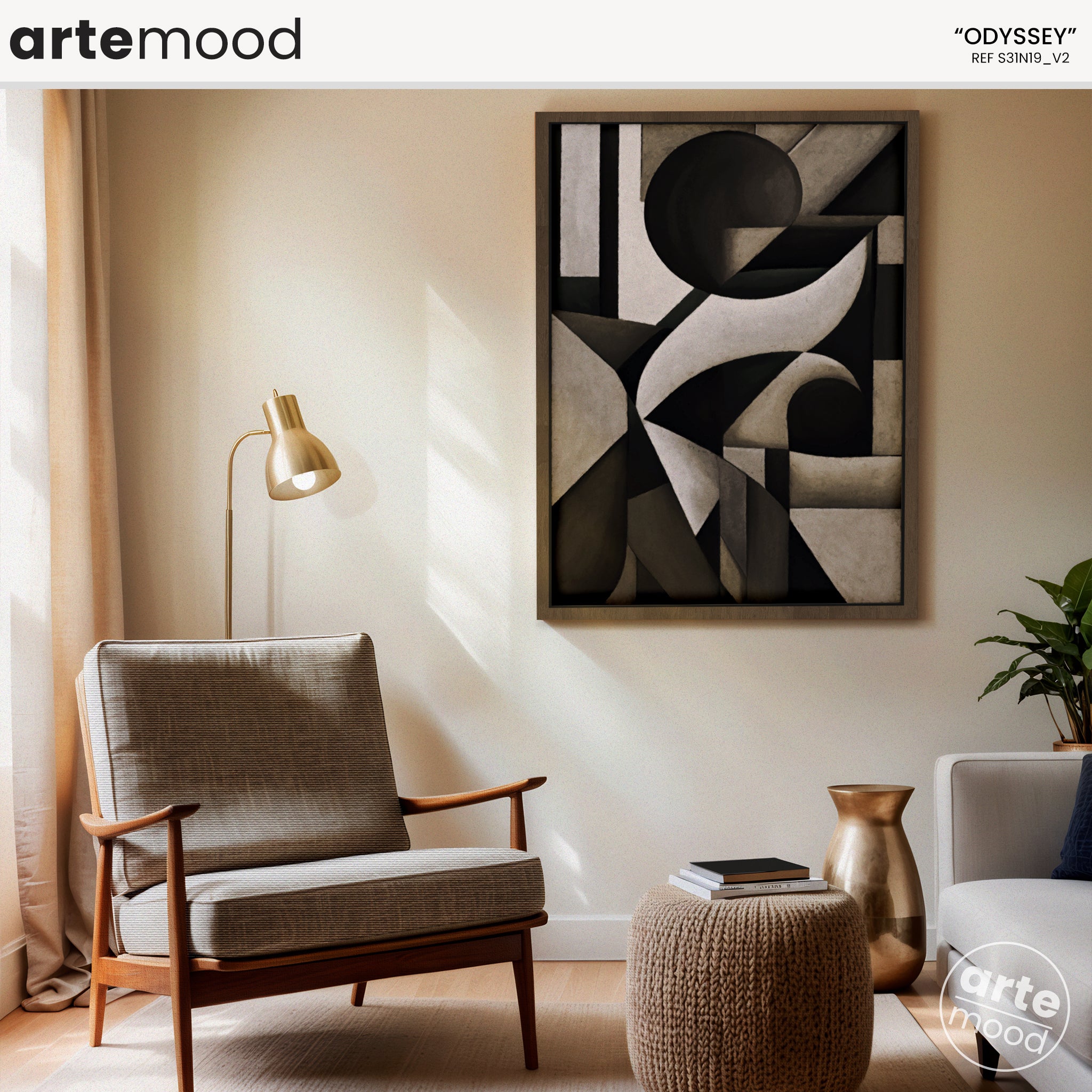 Abstract Artwork Print On Canvas - Minimalist Geometric Modern Art - Black, White, Neutral Tones, Contemporary Composition