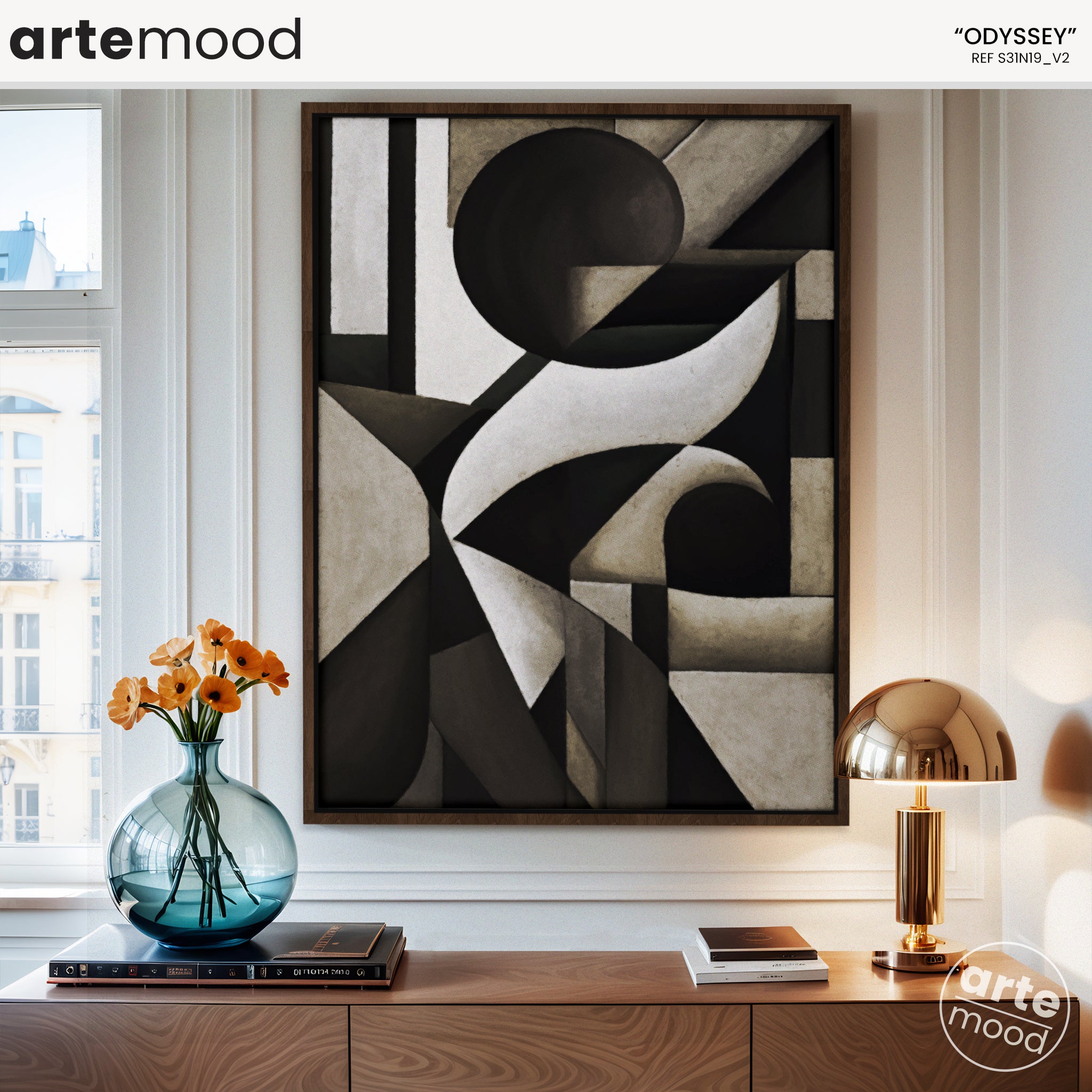 Abstract Artwork Print On Canvas - Minimalist Geometric Modern Art - Black, White, Neutral Tones, Contemporary Composition