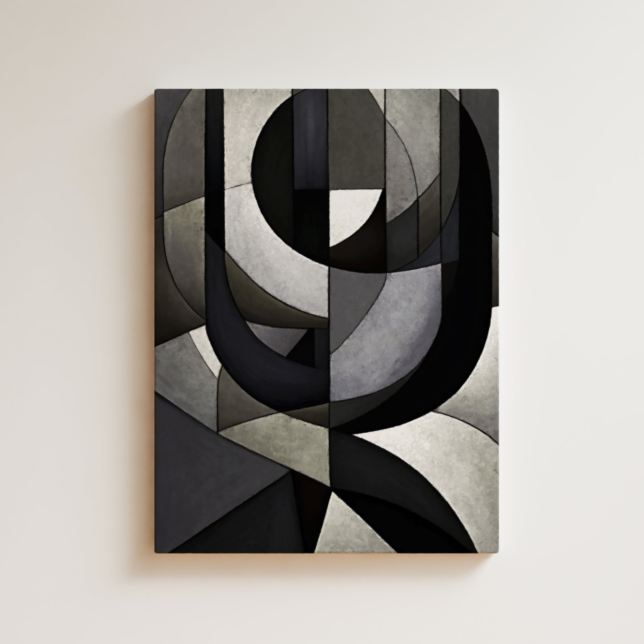 Abstract Artwork Print On Canvas - Minimalist Geometric Modern Art - Black, White, Neutral Tones, Chic Decor