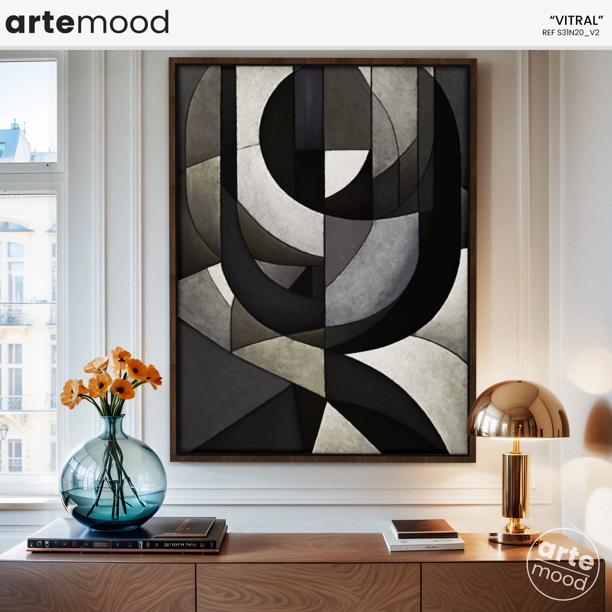 Abstract Artwork Print On Canvas - Minimalist Geometric Modern Art - Black, White, Neutral Tones, Chic Decor