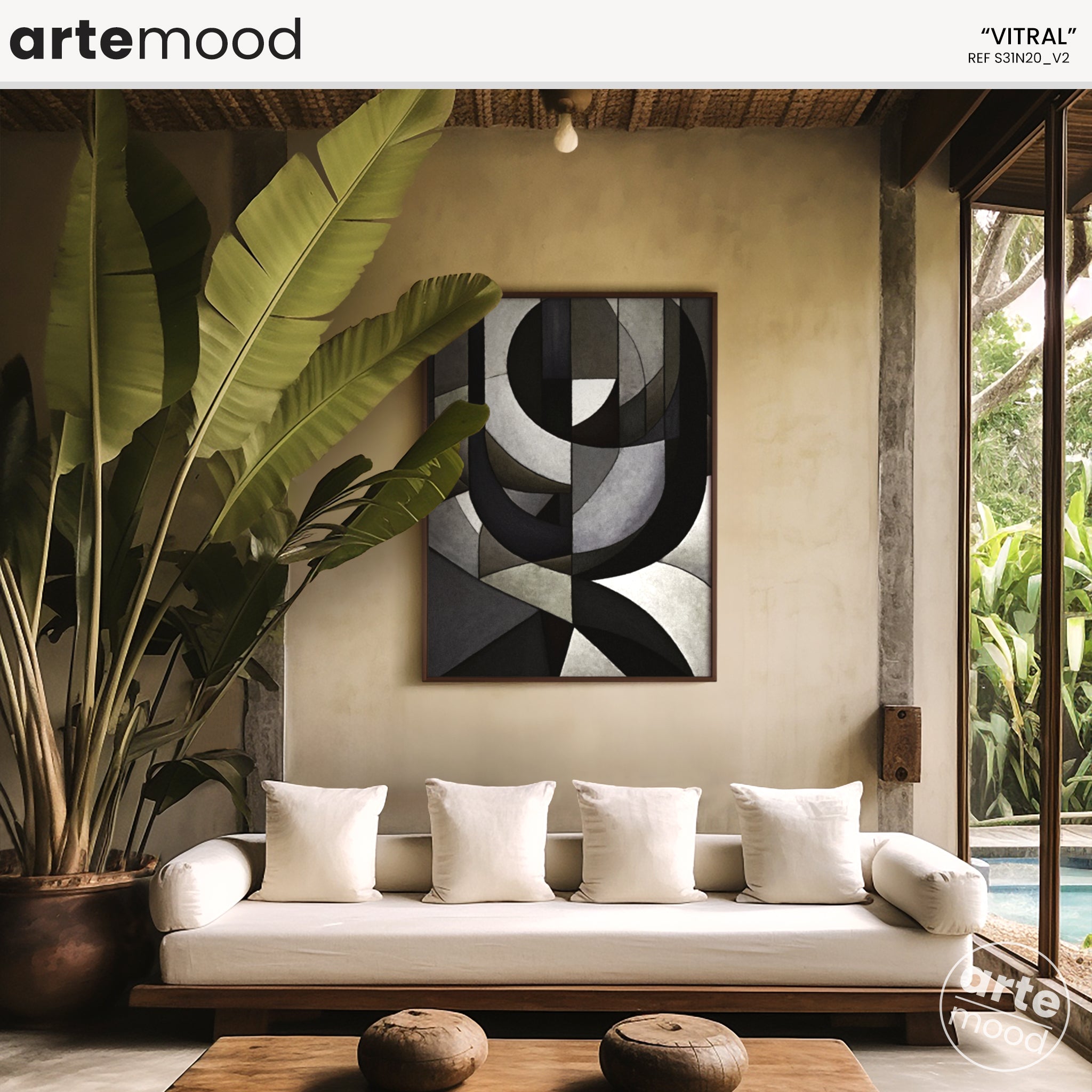 Abstract Artwork Print On Canvas - Minimalist Geometric Modern Art - Black, White, Neutral Tones, Chic Decor