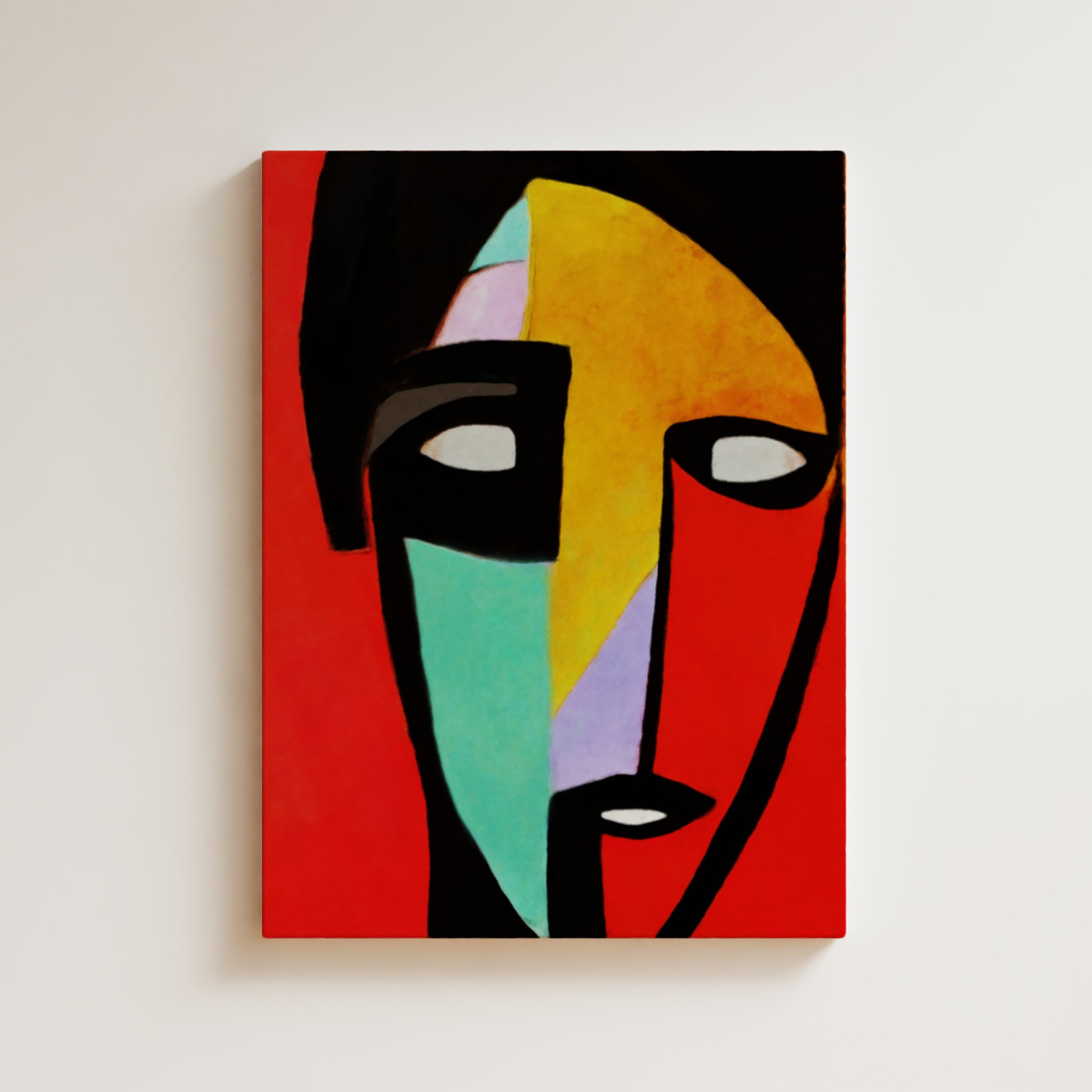 Man Artwork Print - Expressive Portrait Inspired Art Print - Face Red Color Yellow Turquoise Loft Art Contemporary