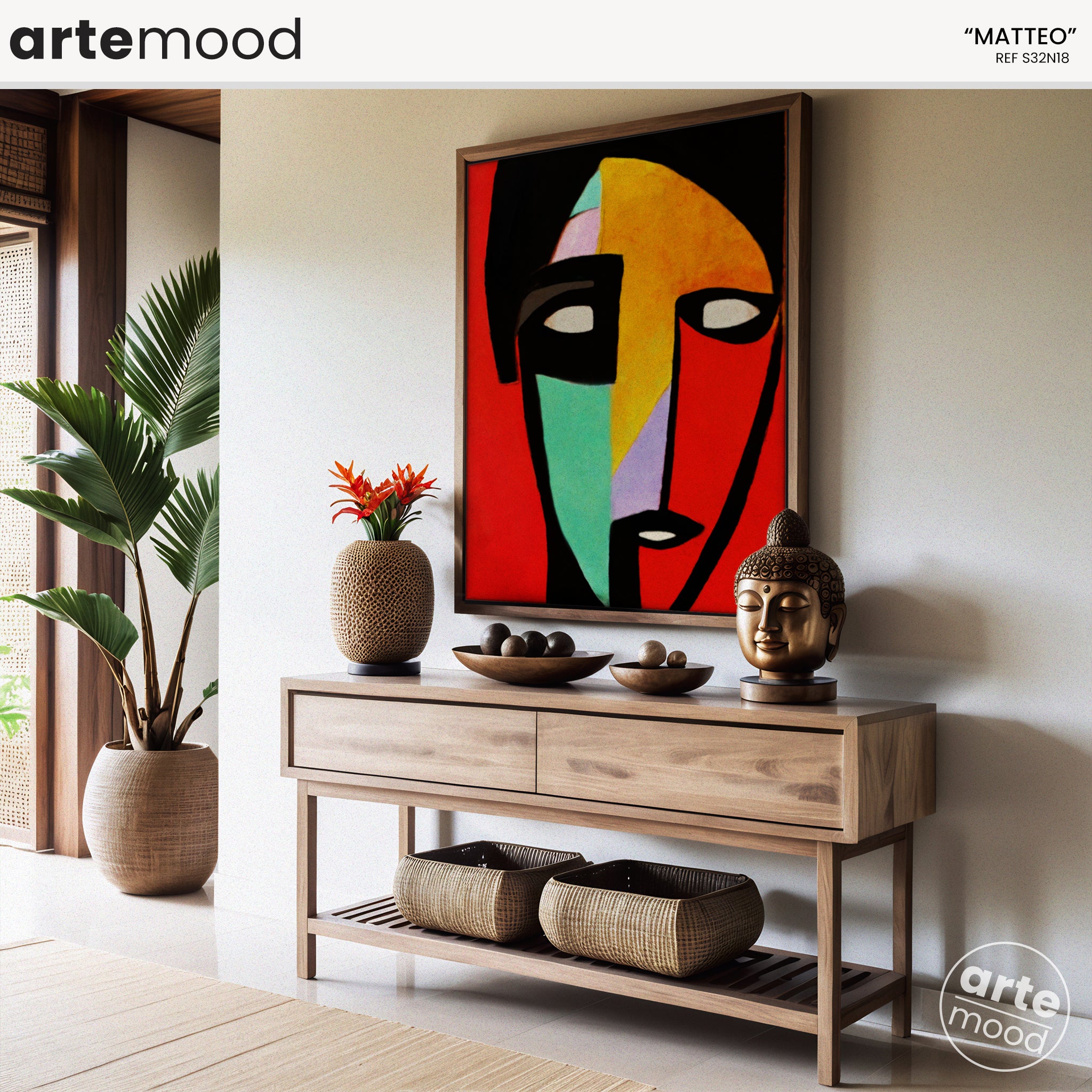 Man Artwork Print - Expressive Portrait Inspired Art Print - Face Red Color Yellow Turquoise Loft Art Contemporary