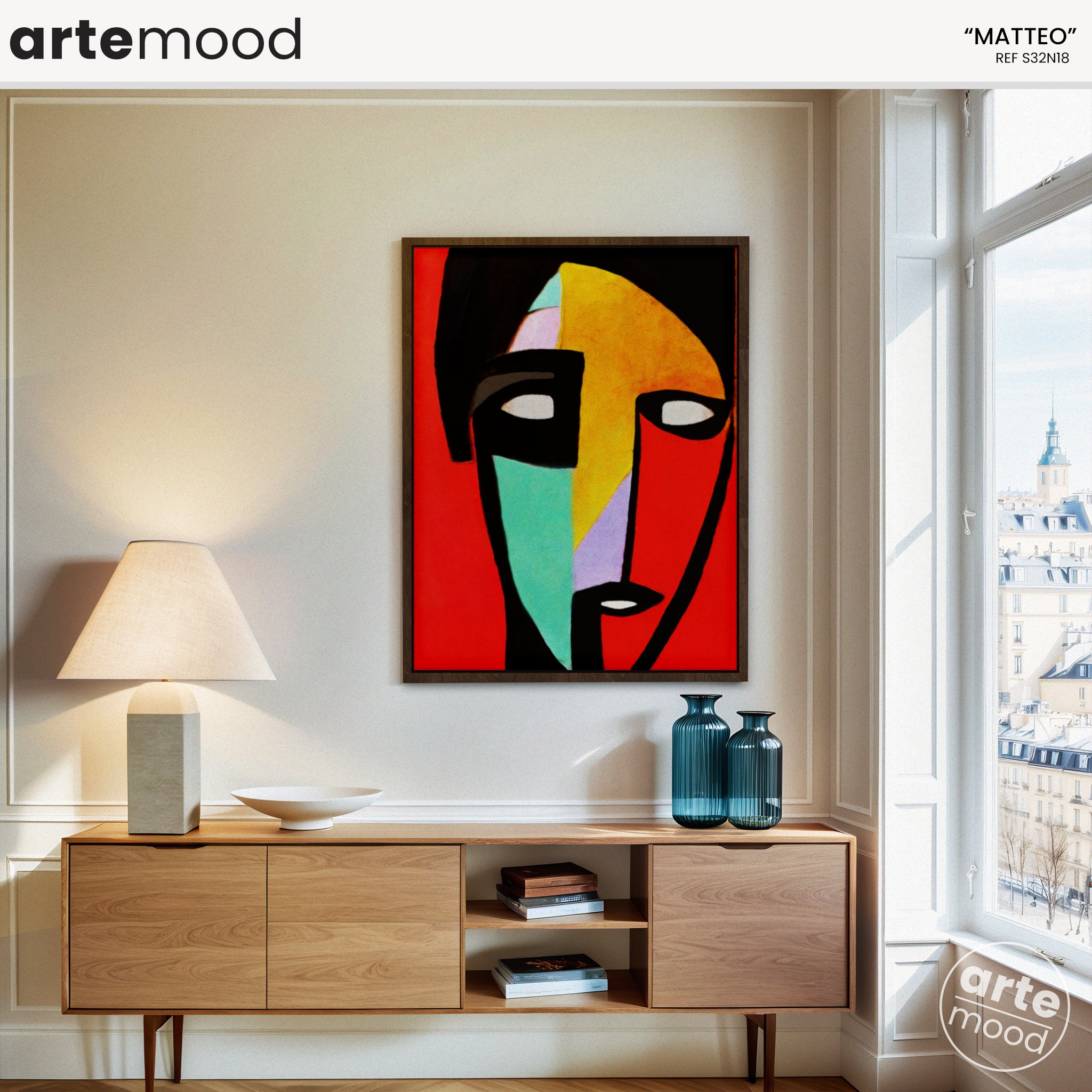 Man Artwork Print - Expressive Portrait Inspired Art Print - Face Red Color Yellow Turquoise Loft Art Contemporary