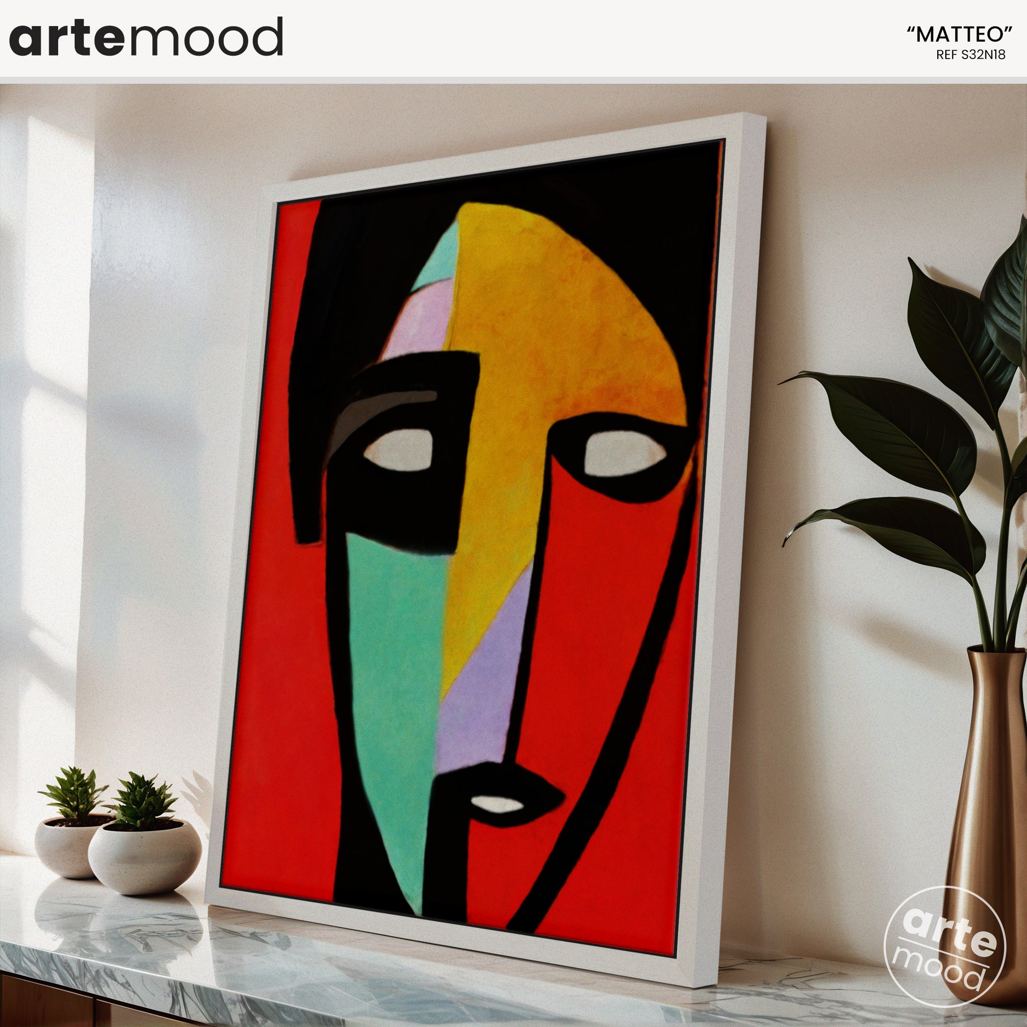 Man Artwork Print - Expressive Portrait Inspired Art Print - Face Red Color Yellow Turquoise Loft Art Contemporary