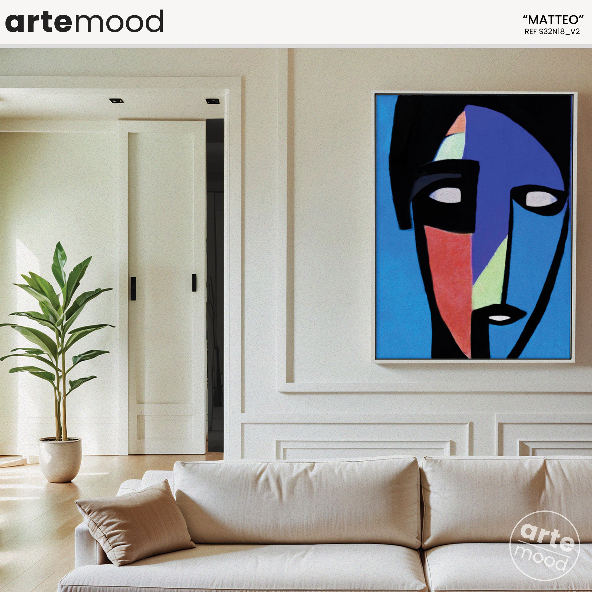 Man Artwork Print - Expressive Portrait Art Print - Contemporary Portrait, Face, Blue, Geometric