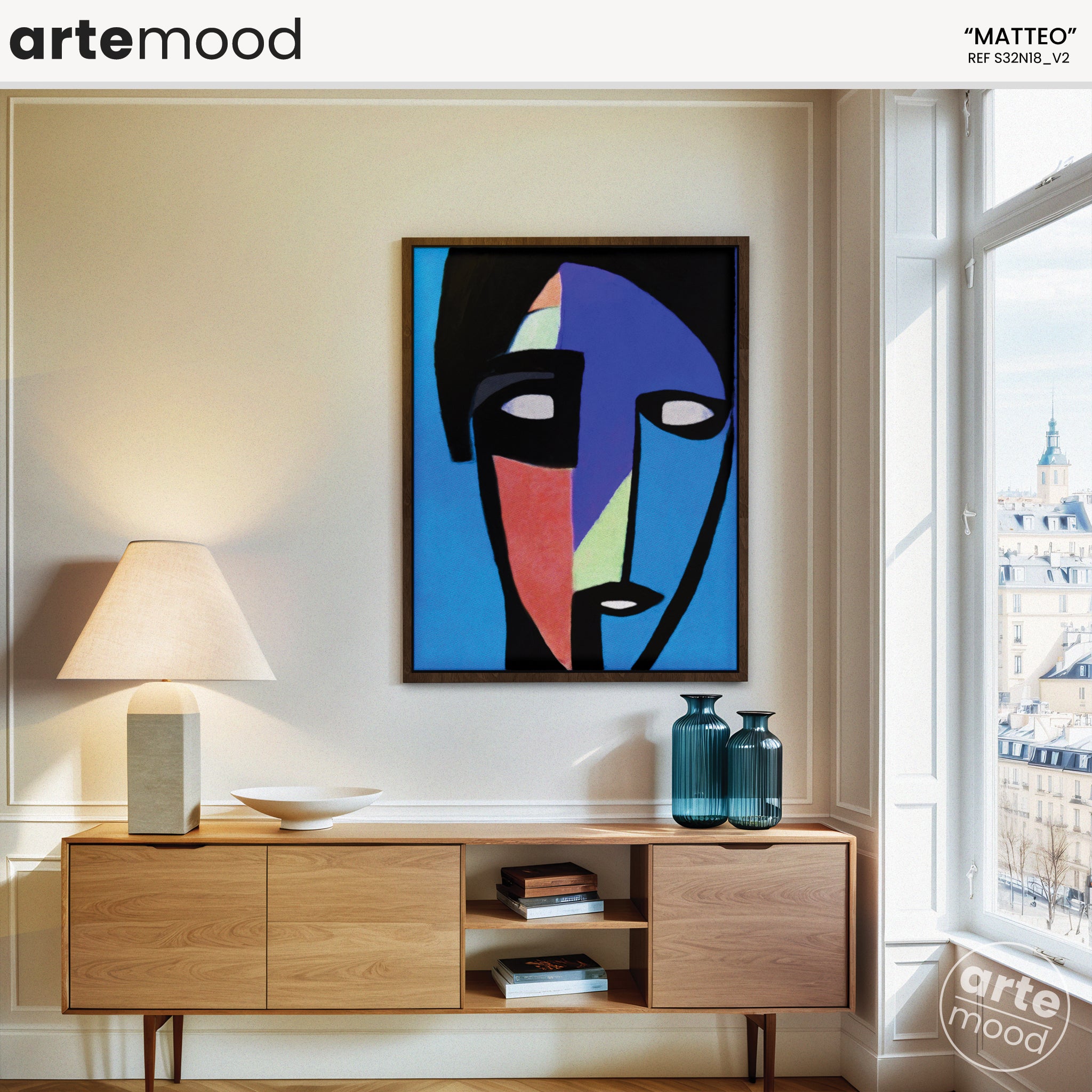 Man Artwork Print - Expressive Portrait Art Print - Contemporary Portrait, Face, Blue, Geometric