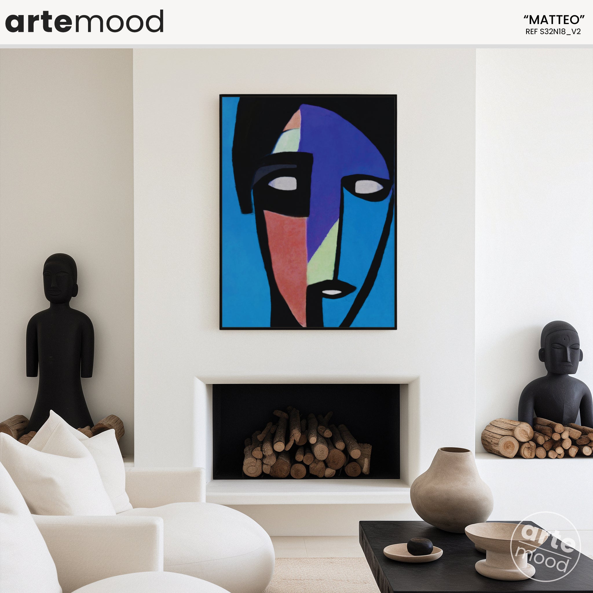 Man Artwork Print - Expressive Portrait Art Print - Contemporary Portrait, Face, Blue, Geometric